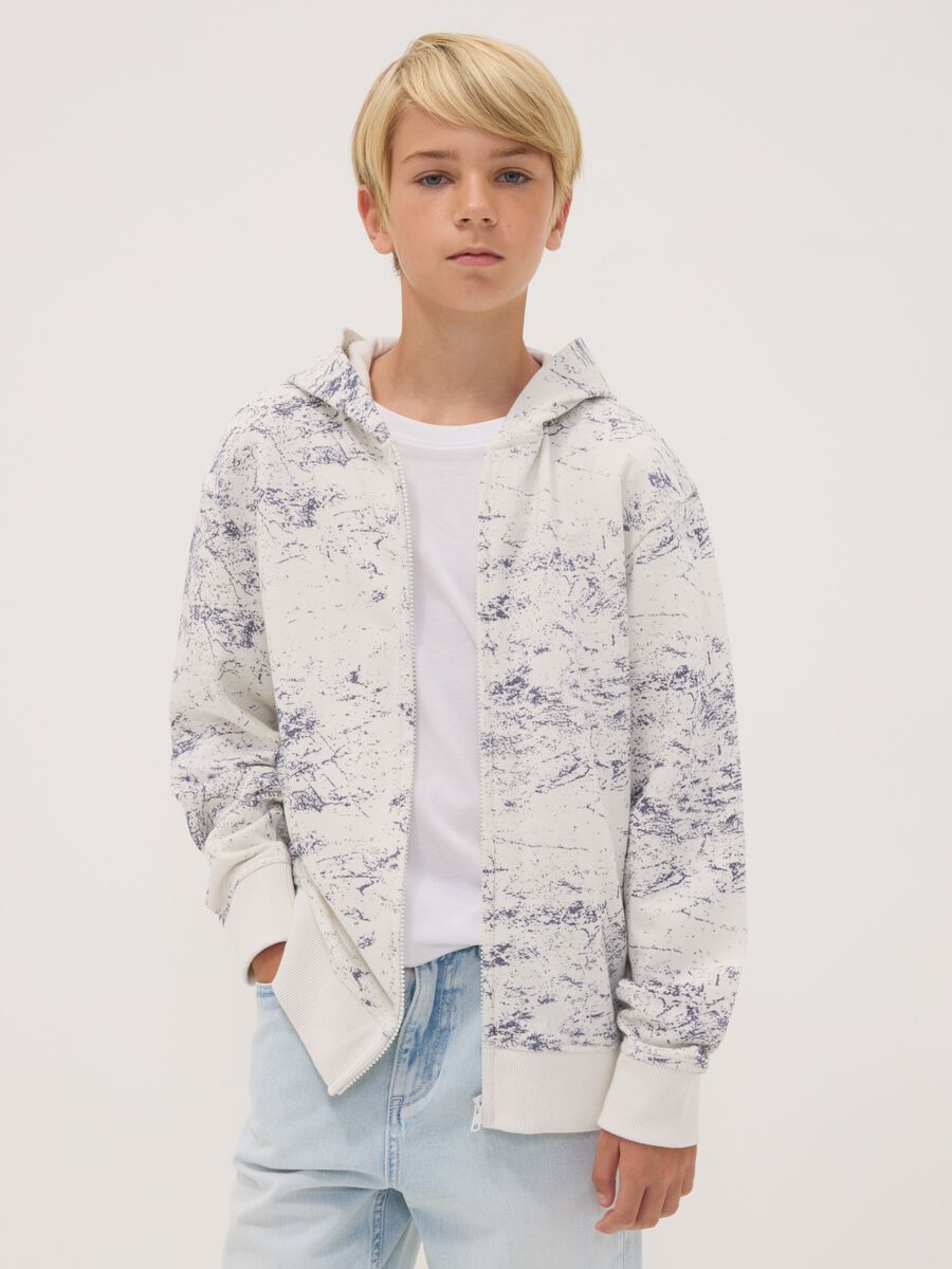 White cotton-blend hoodie sweatshirt with crew neck, oversized fit_1