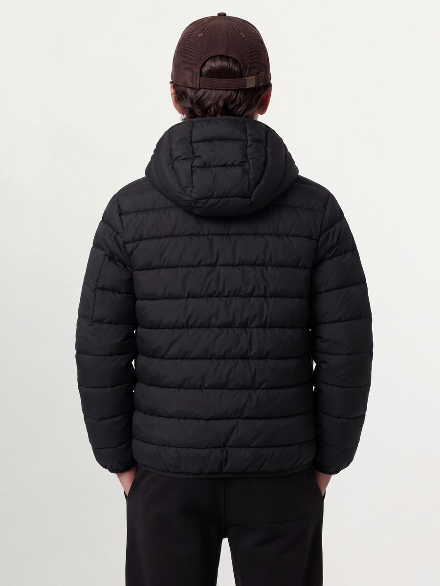 Black Ultralight padded hooded jacket with zip for boys_2