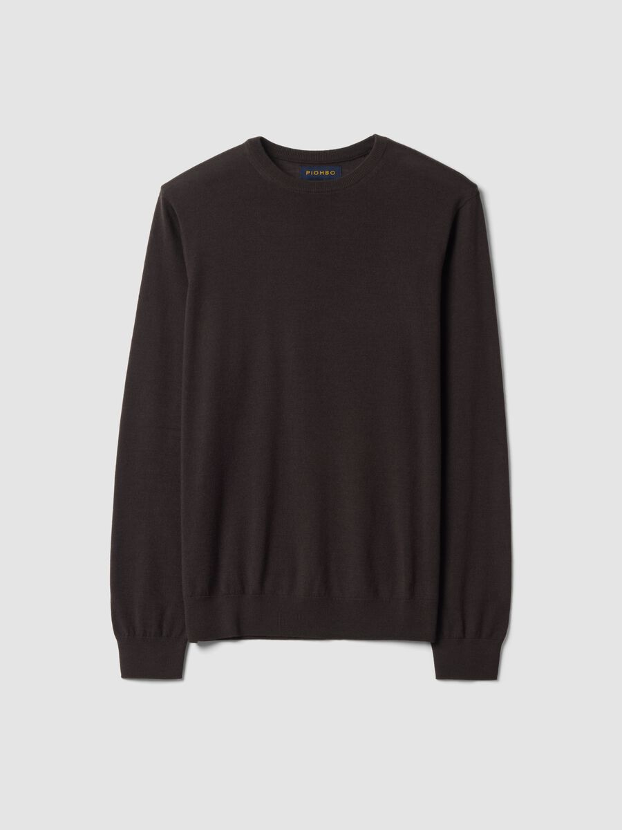 Brown pure merino wool crew-neck jumper, regular fit_4