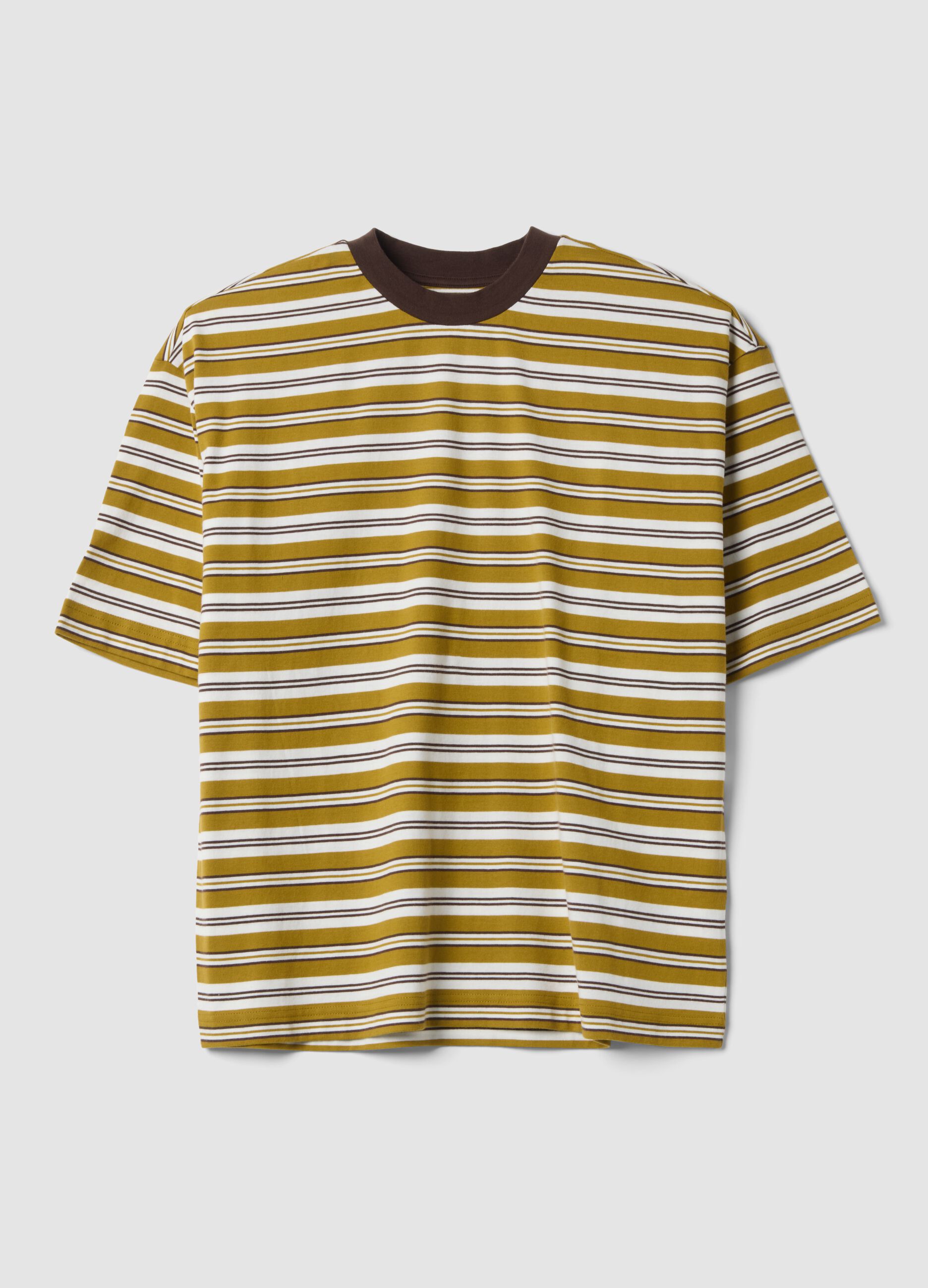 T-shirt marrone a righe in puro cotone boxy fit