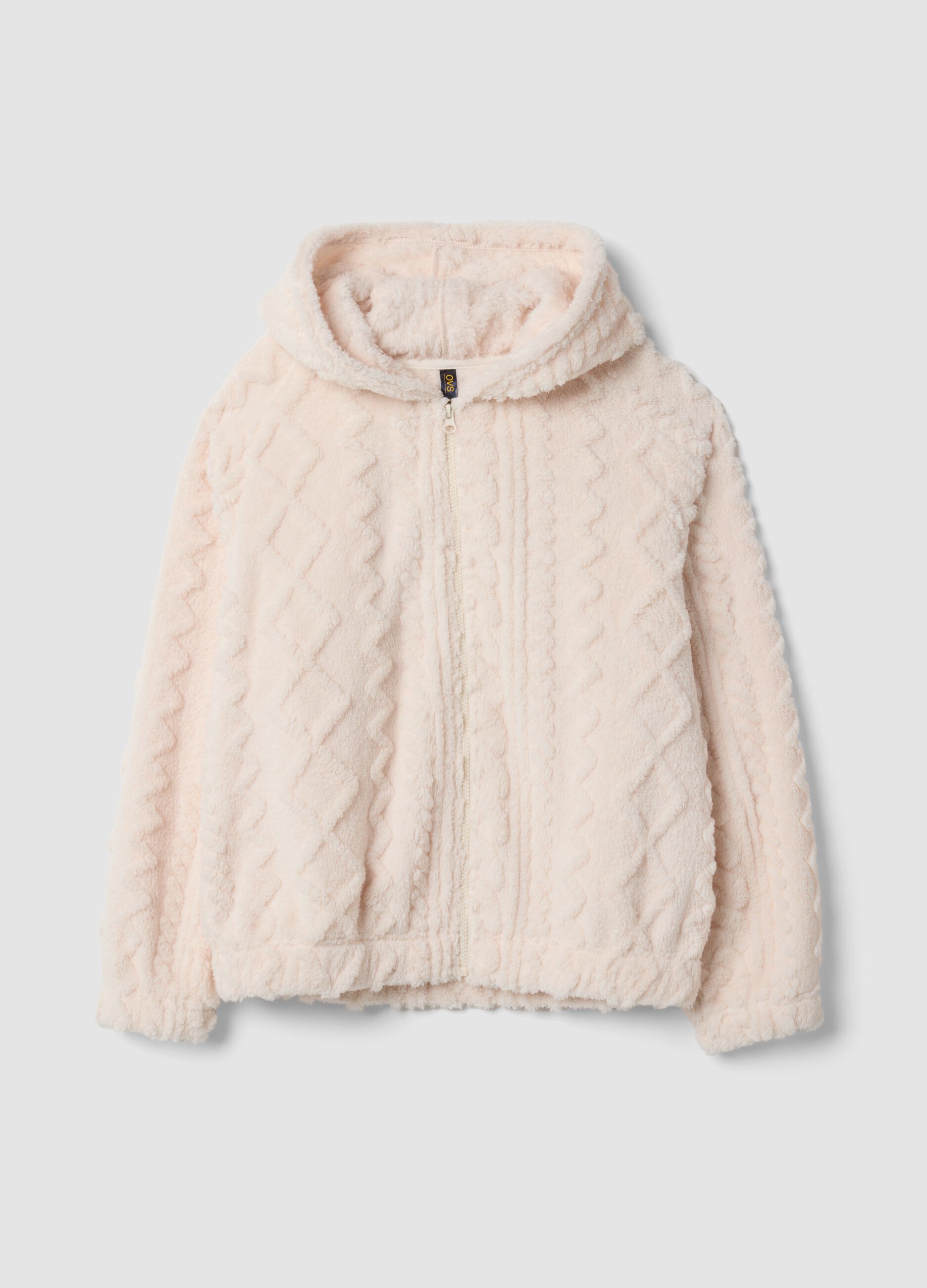 Pink sherpa hoodie with zip, regular fit