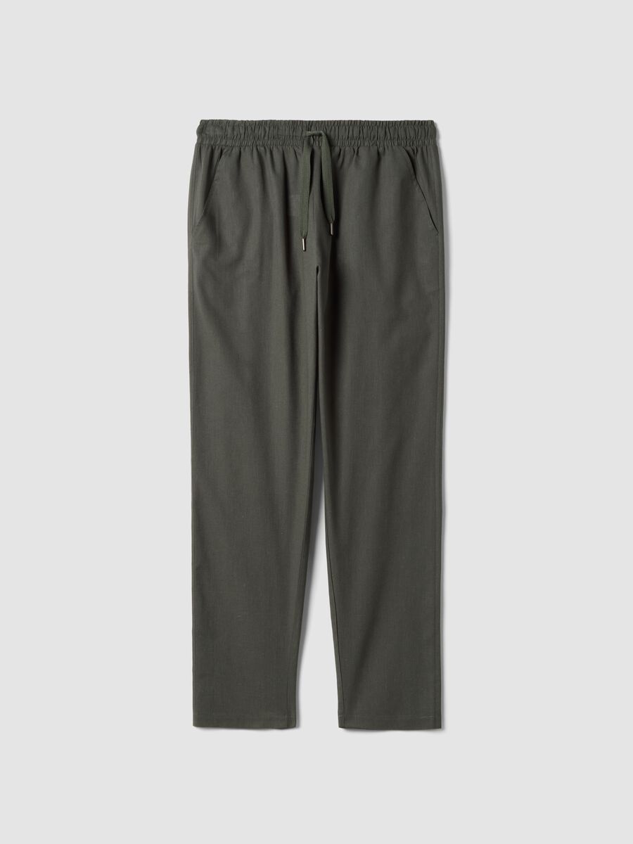 Green relaxed fit pajama trousers in cotton-linen blend_4
