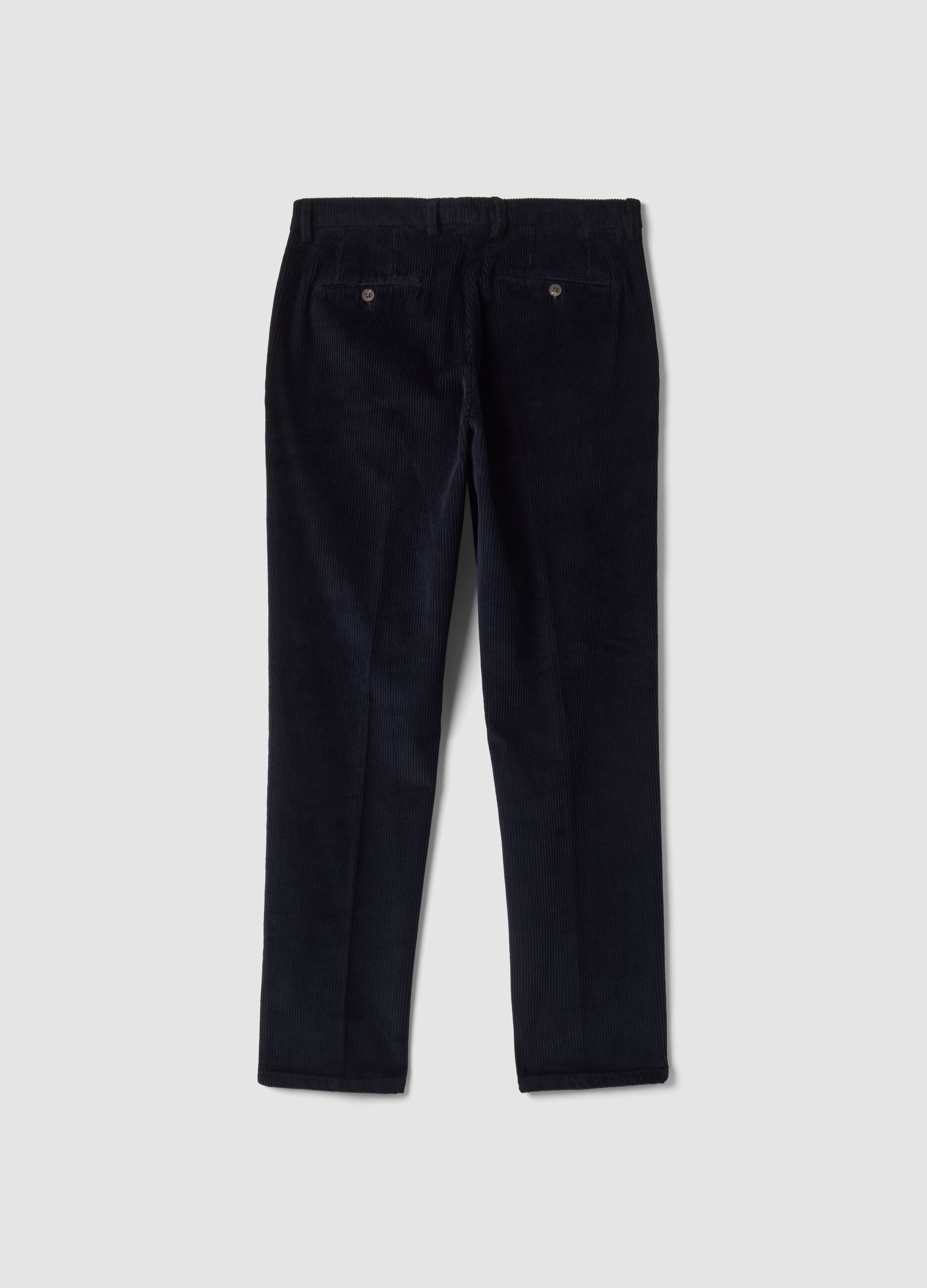 Pantaloni blu in cotone elasticizzato a coste