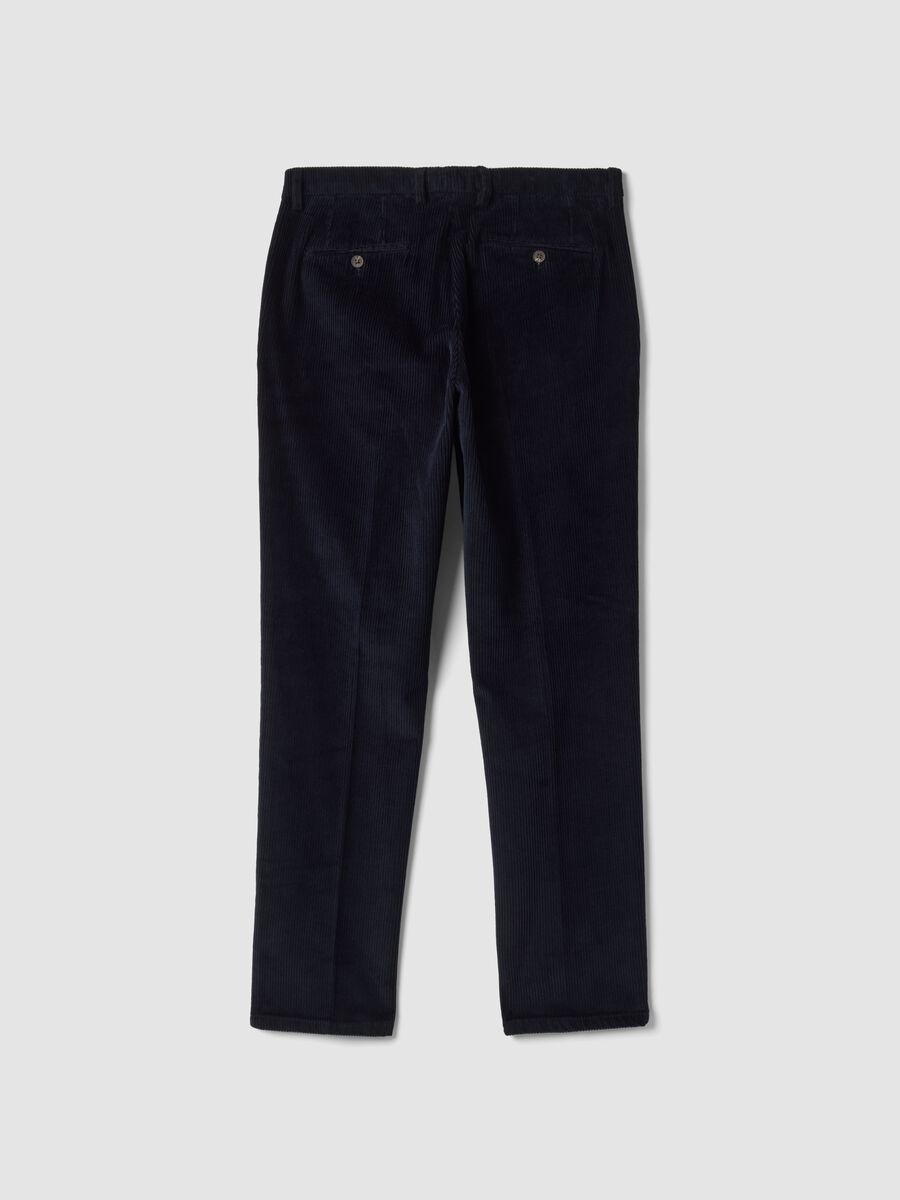 Pantaloni blu in cotone elasticizzato a coste_2