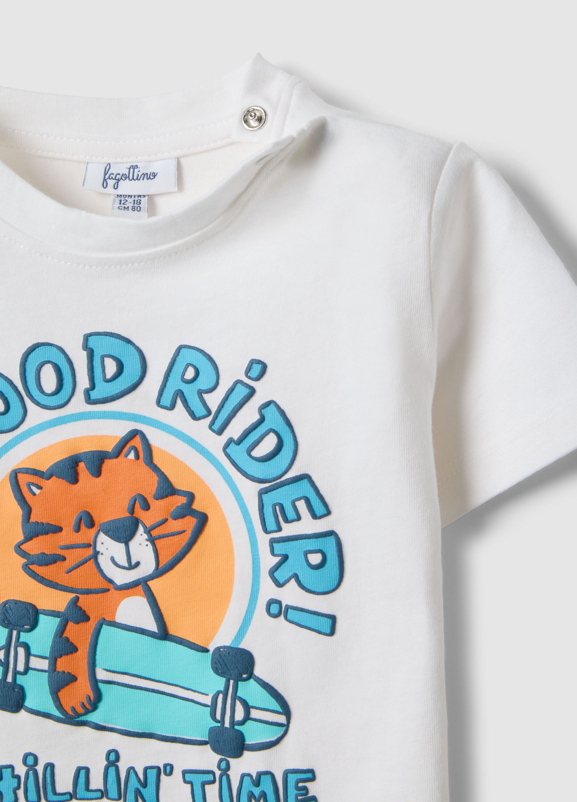 White pure cotton children's t-shirt regular fit with tiger rider