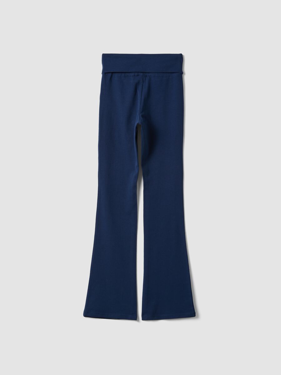 Blue flared leggings in stretch organic cotton for girls_4