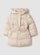 Piumino lungo imbottito beige con cappuccio e cintura_0