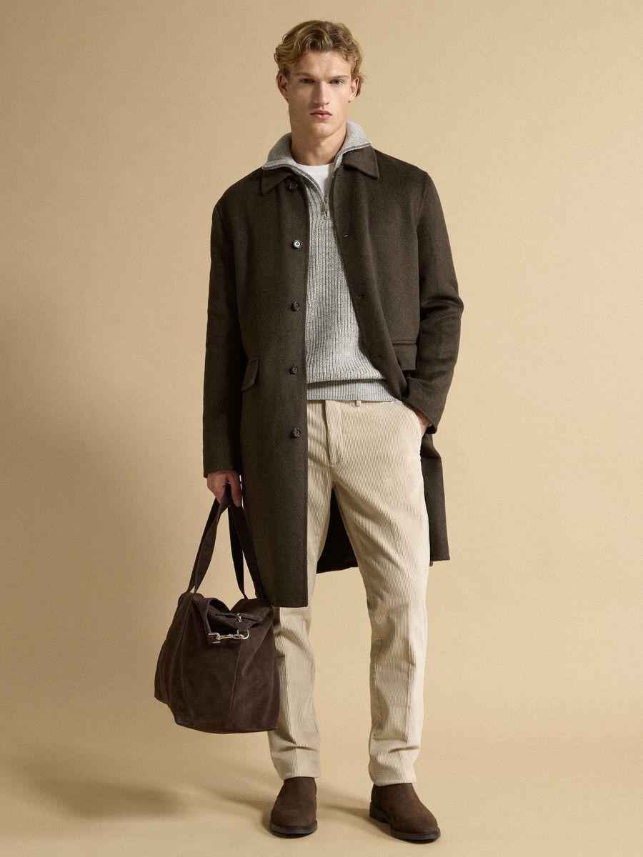 Pantaloni beige in cotone elasticizzato a coste_0