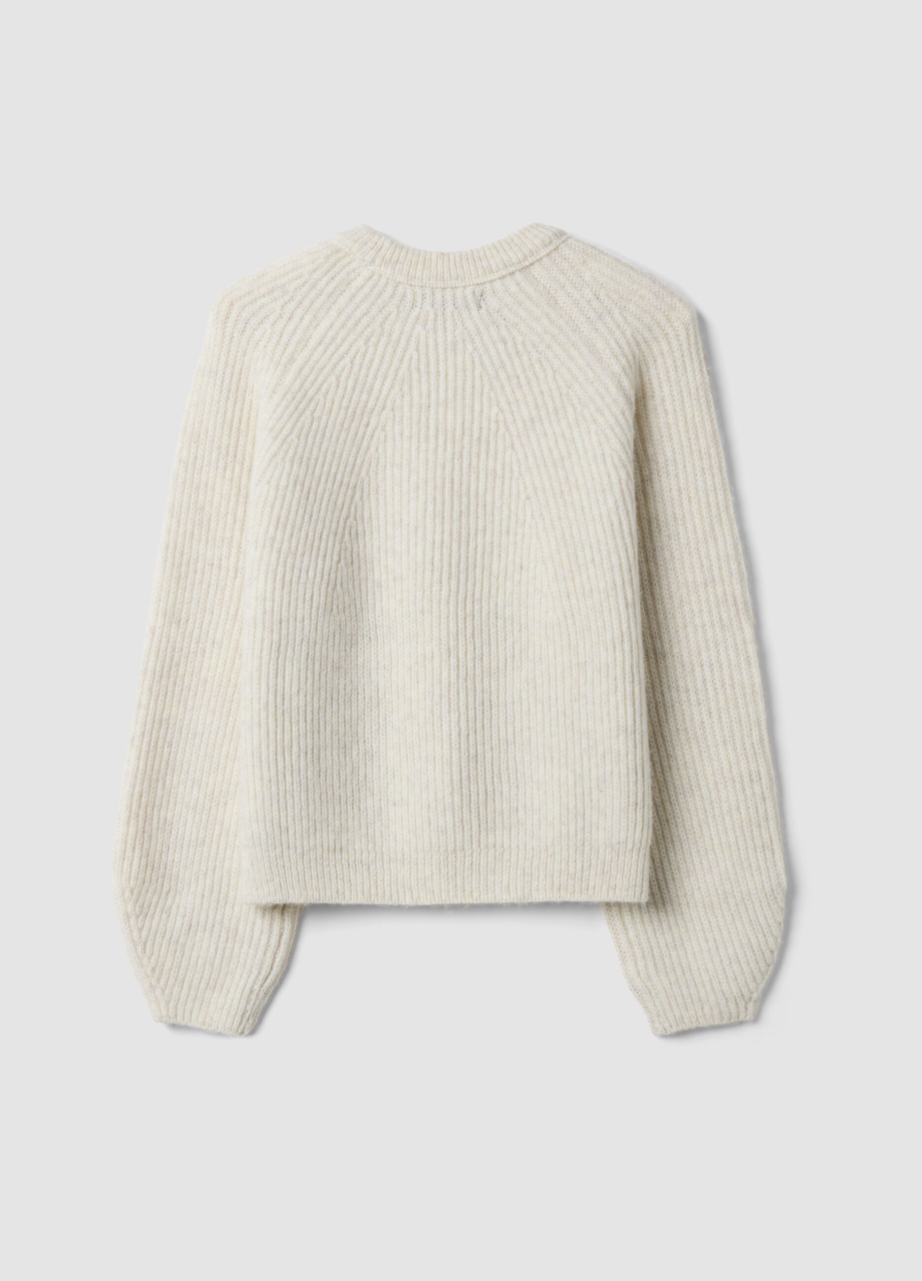 Beige ribbed wool-blend crew-neck jumper