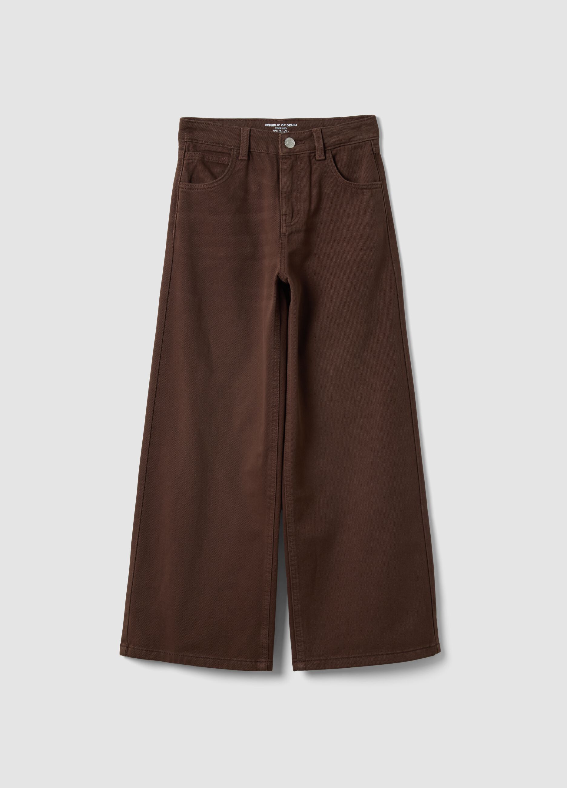 Brown wide-leg jeans in pure cotton twill