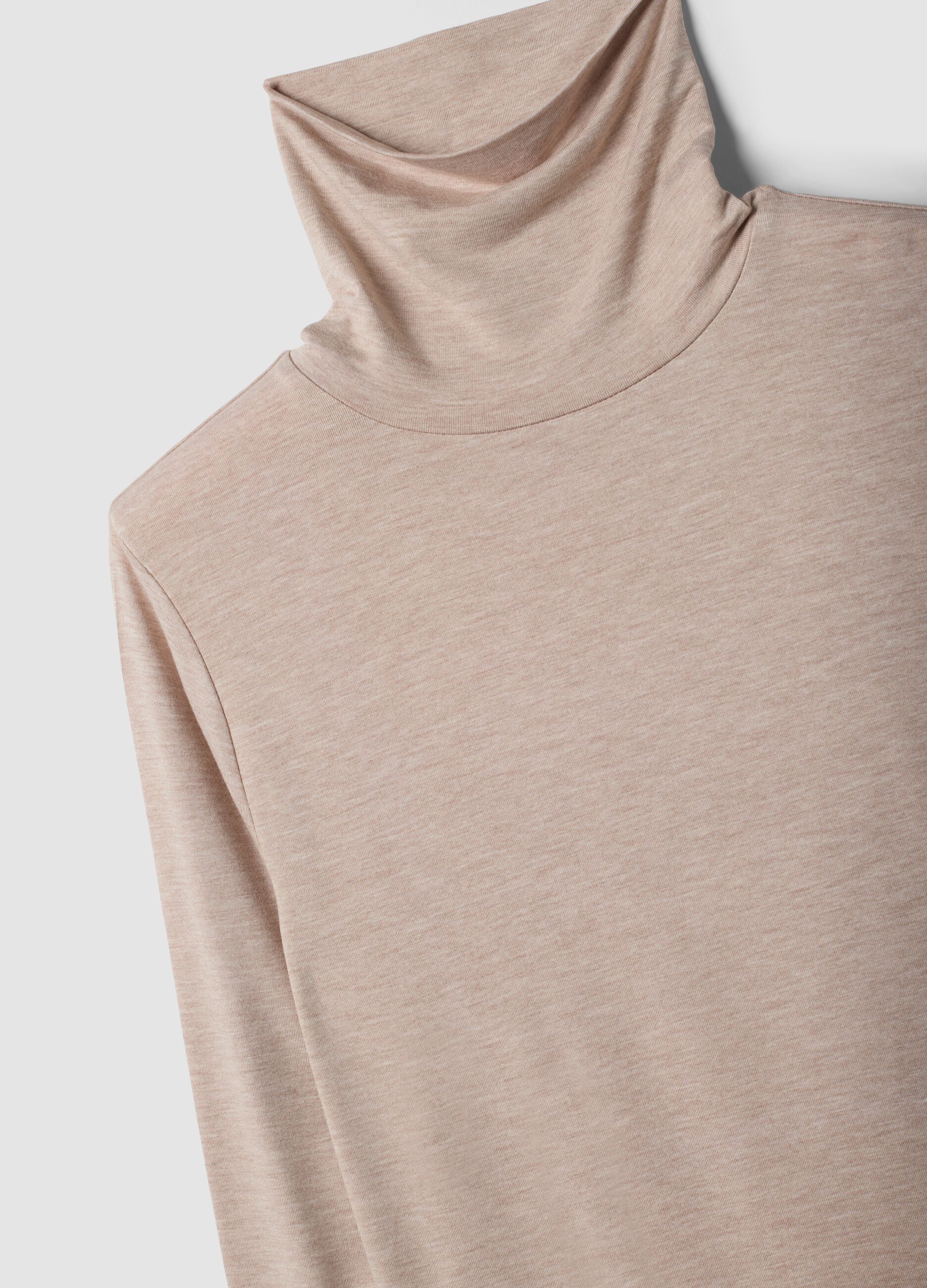Beige stretch viscose top with mock neck, regular fit