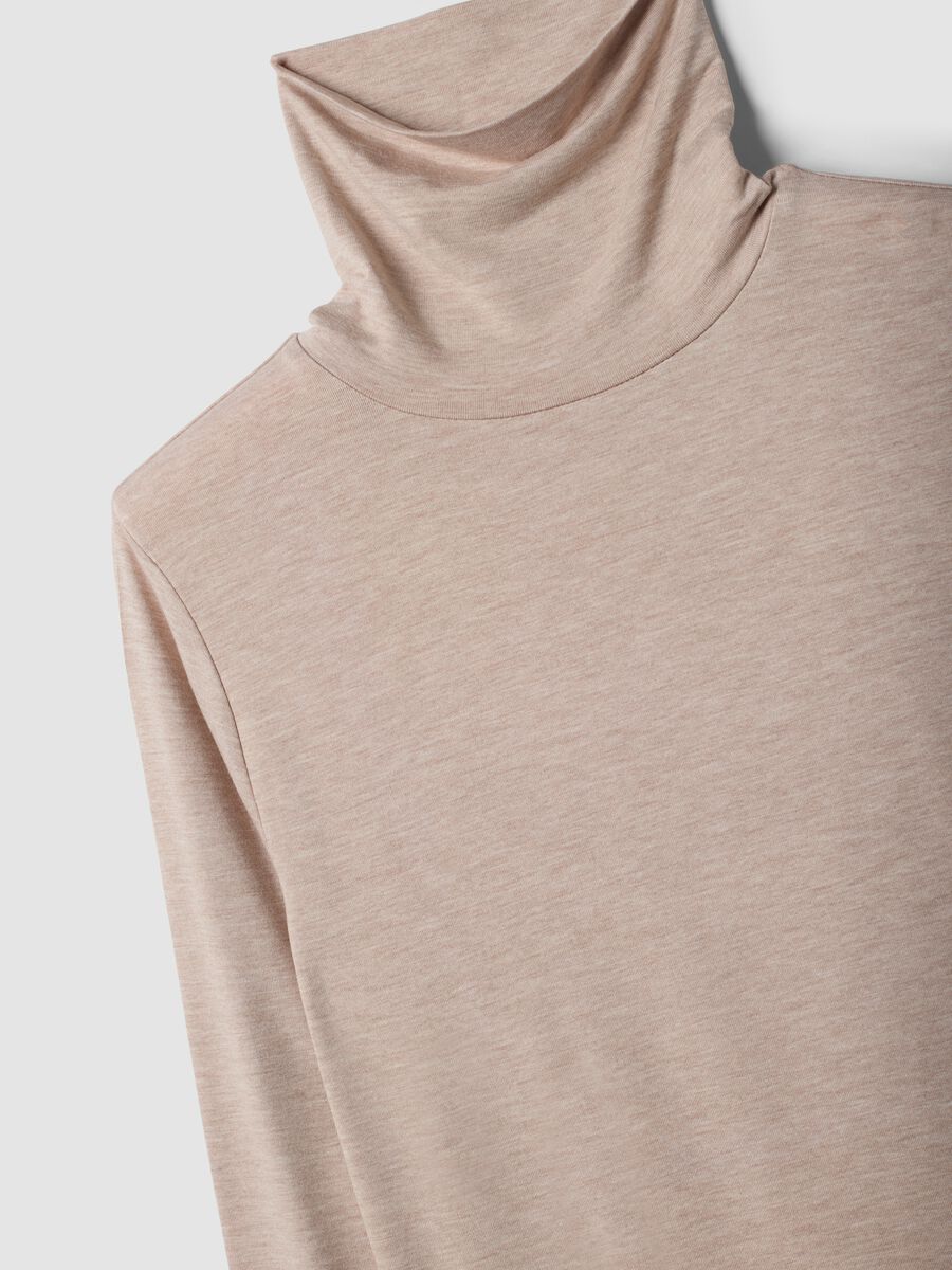 Beige stretch viscose top with mock neck, regular fit_5