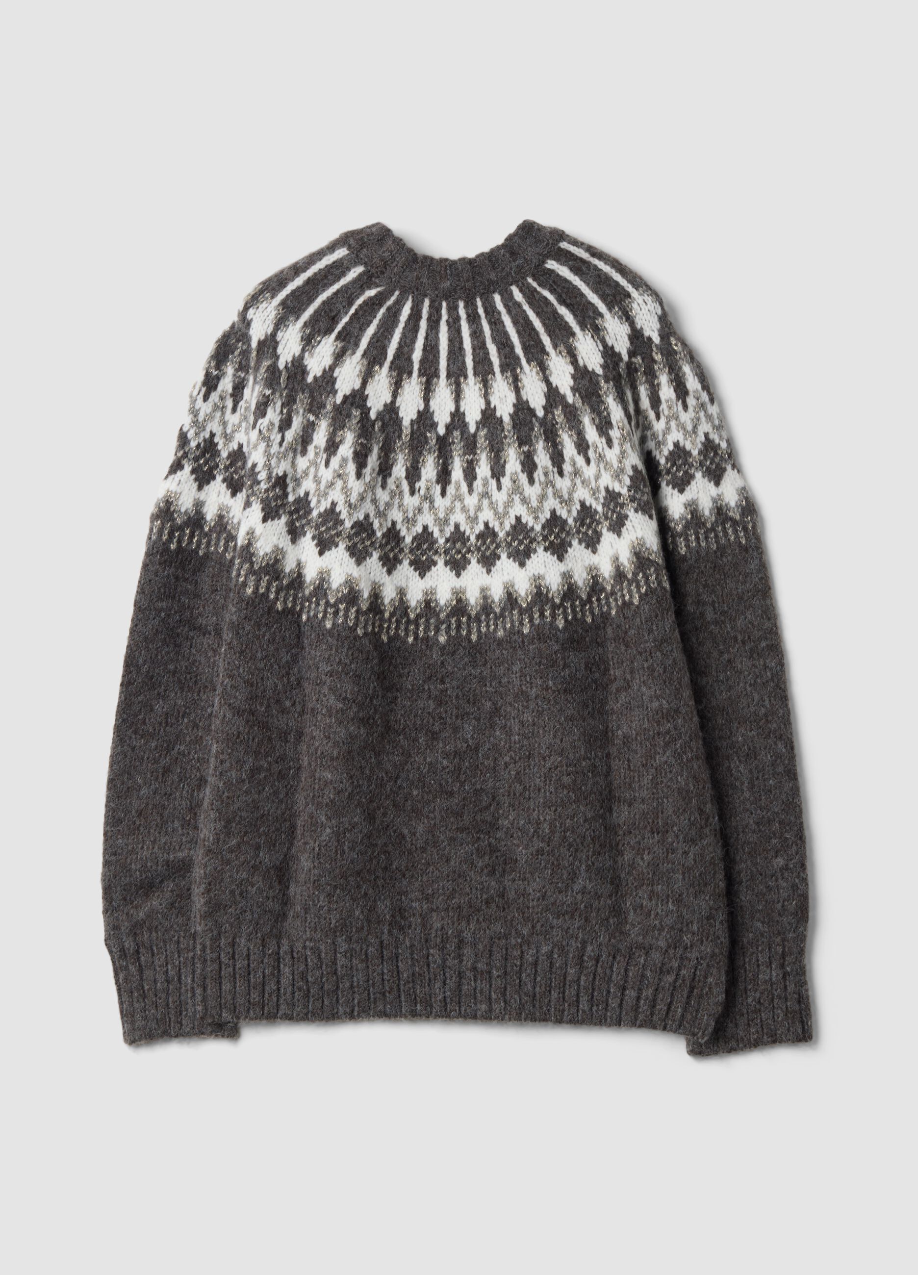 Grey Jacquard Crew-Neck Jumper, Regular Fit