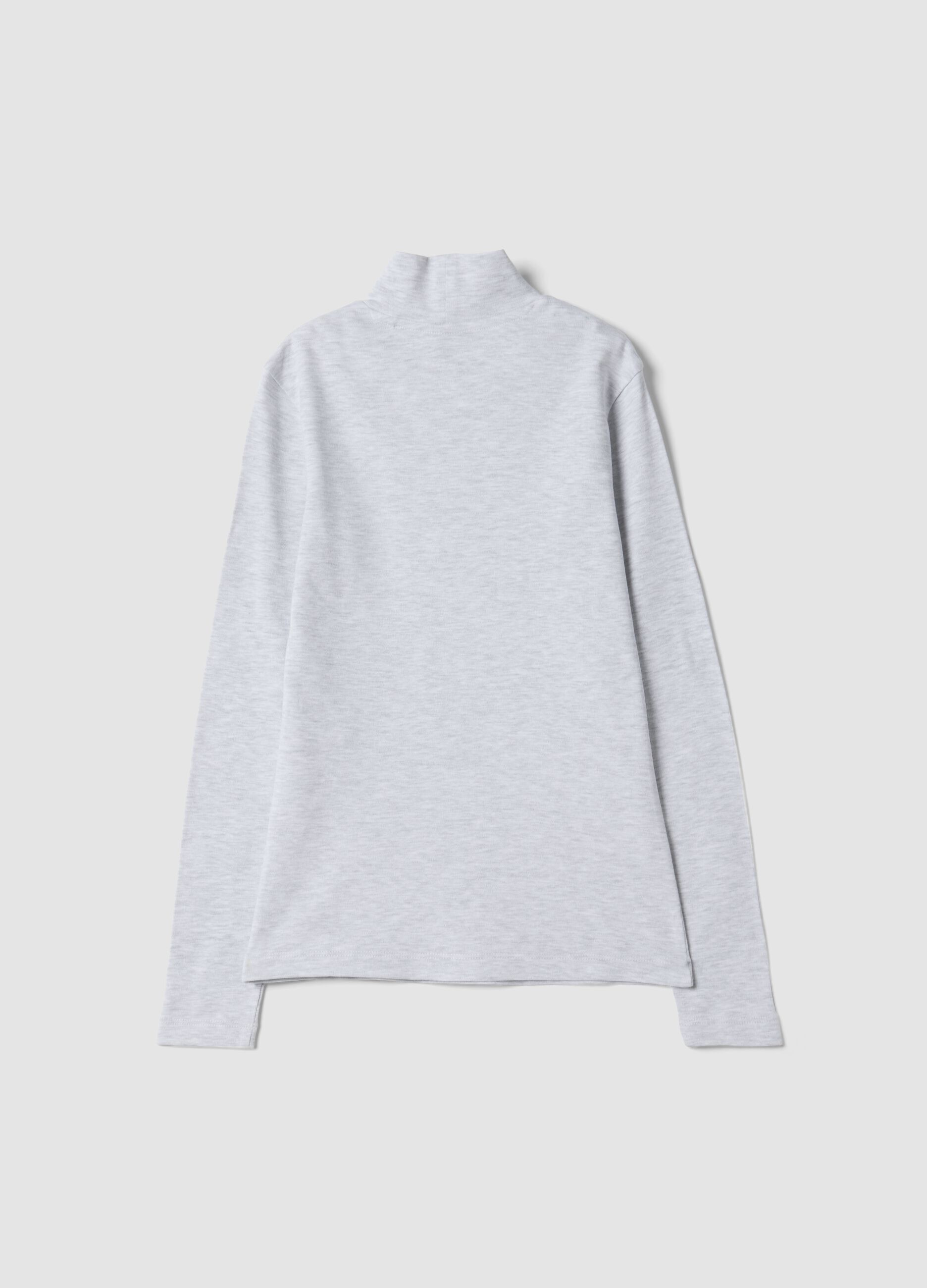 Grey marl organic cotton high-neck T-shirt