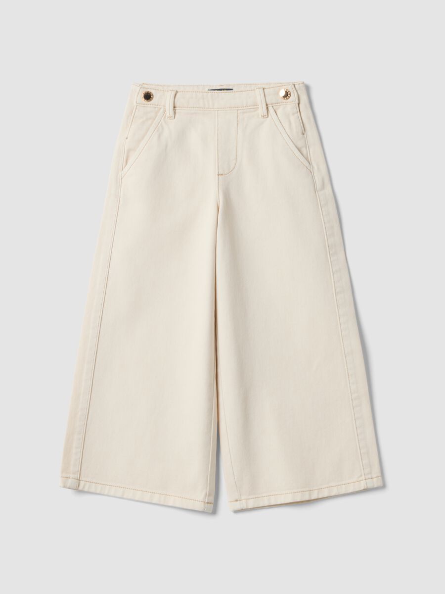 Beige wide-leg trousers in pure cotton_0