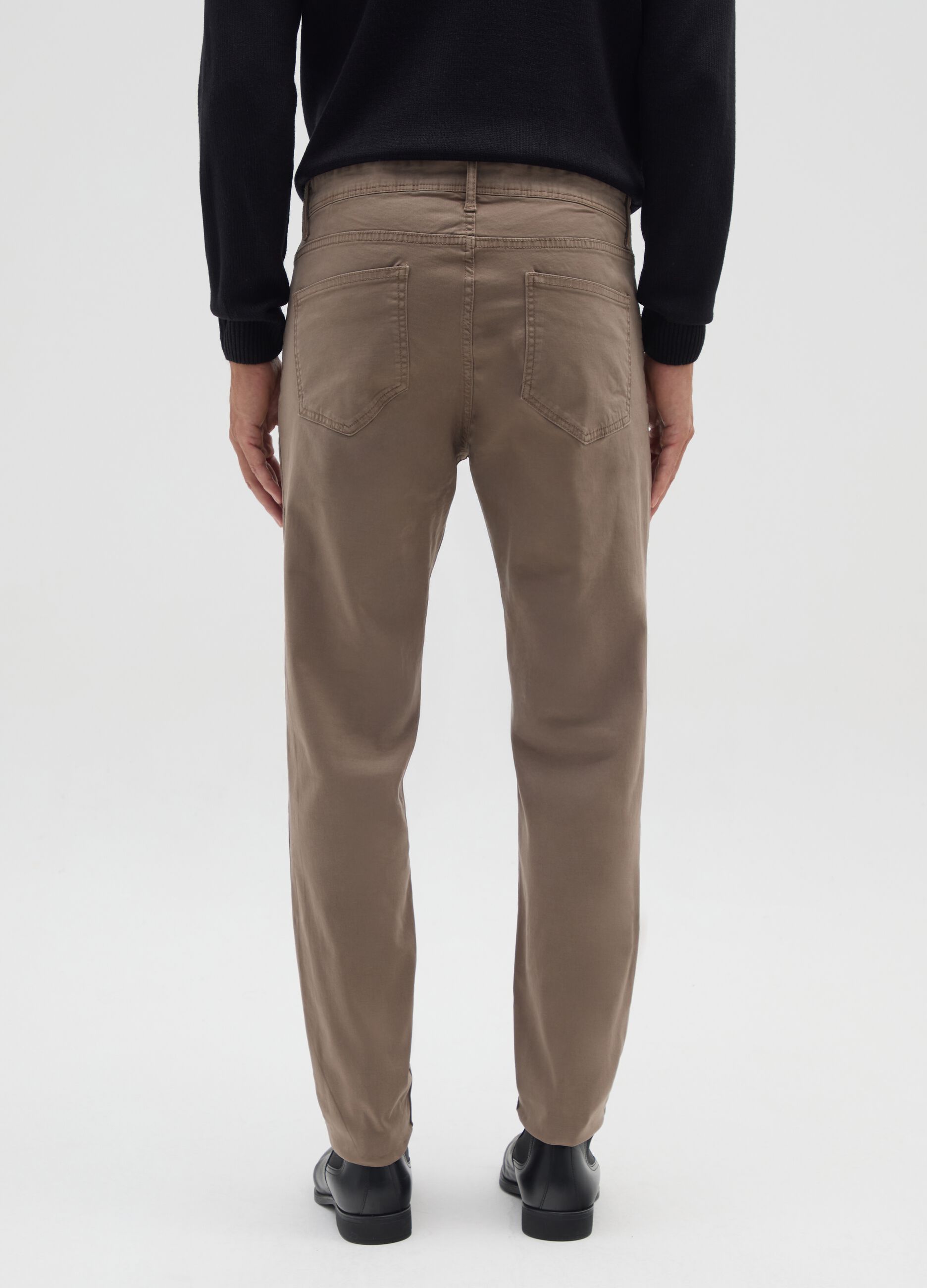 Brown skinny fit stretch cotton trousers