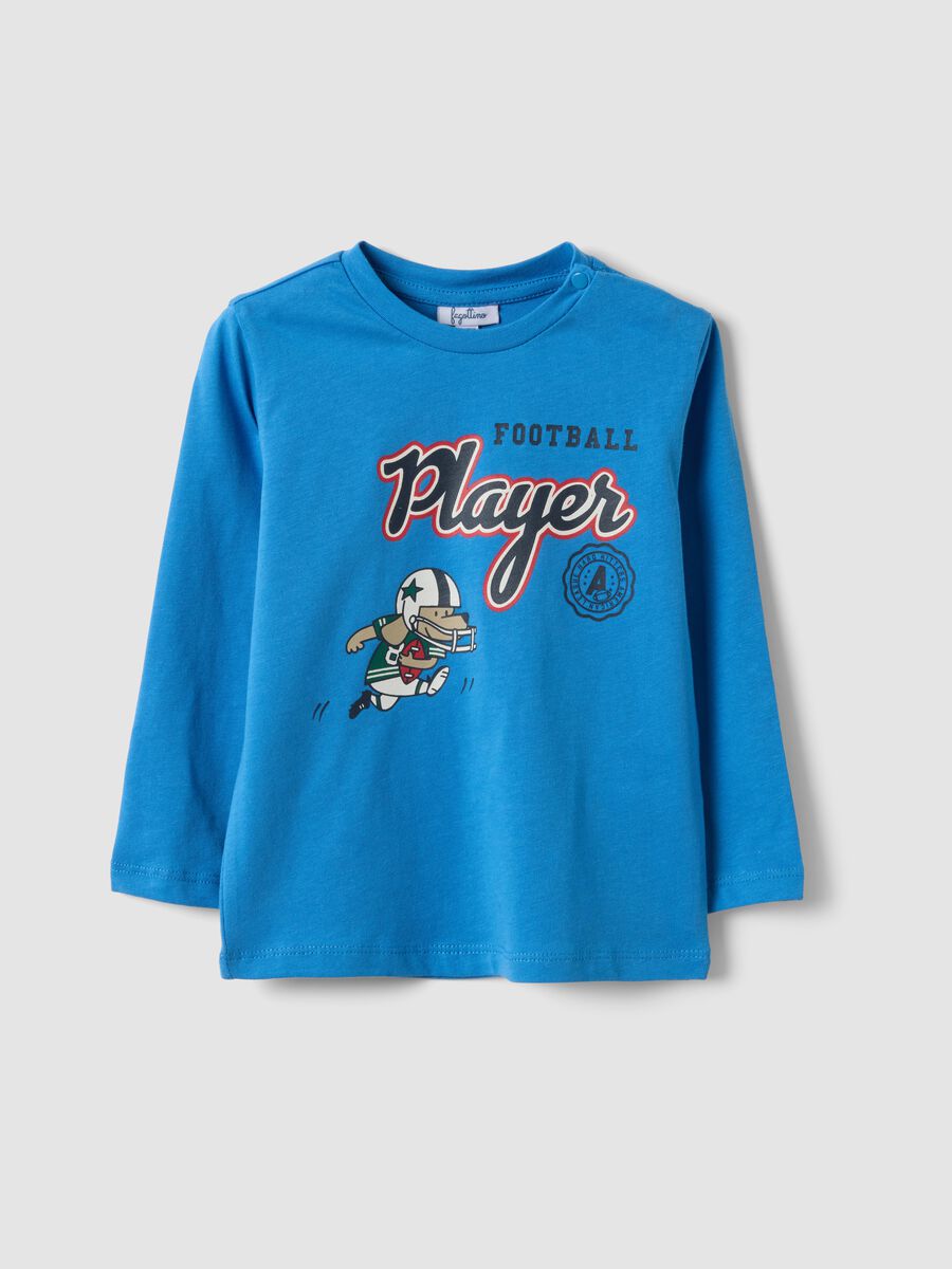 Blue organic cotton T-shirt with puppy print for baby boy_0