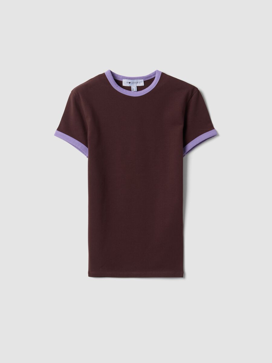 Brown stretch cotton fitted T-shirt with contrast trims_4