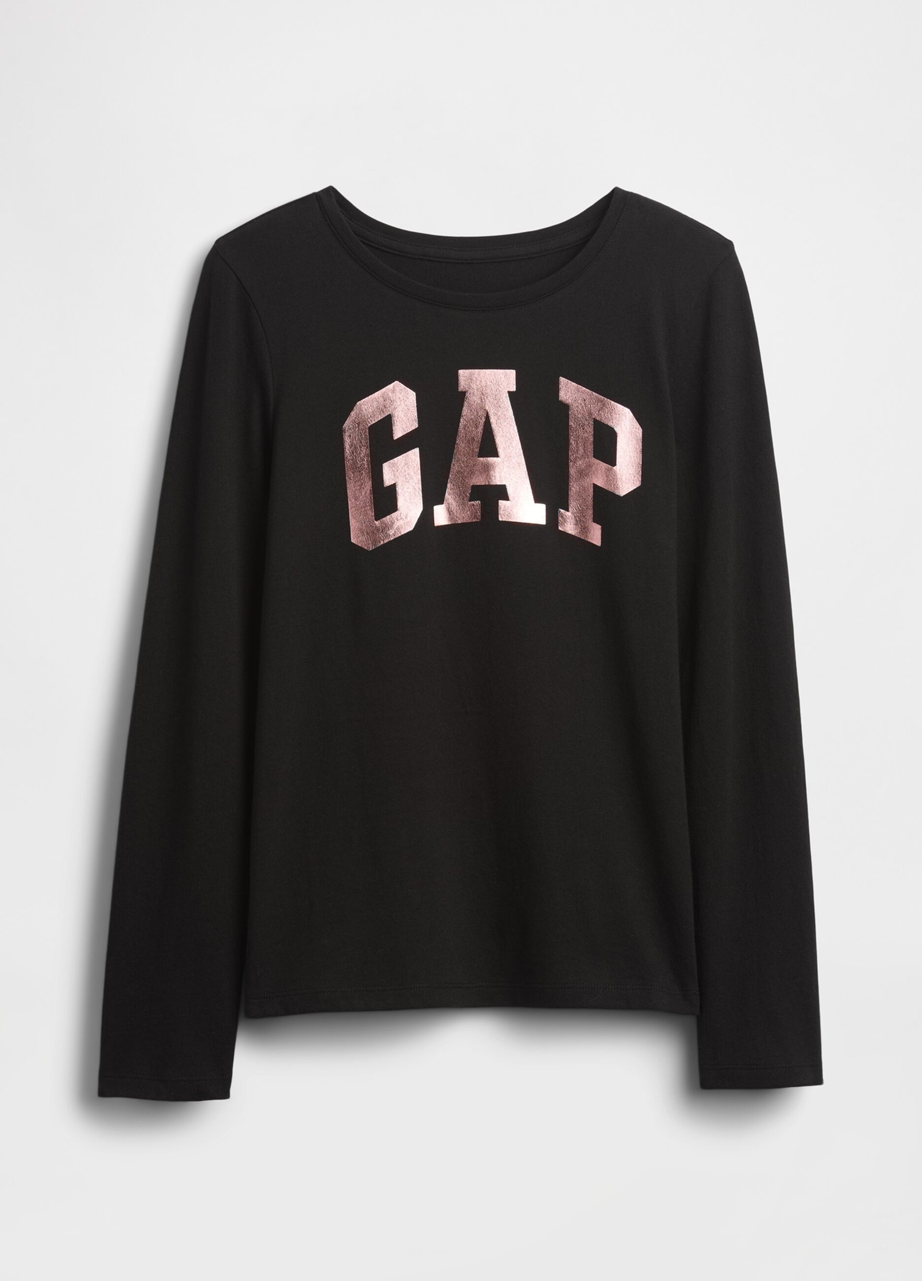 تيشيرت أسود بأكمام طويلة من قطن 100% مع شعار GAP