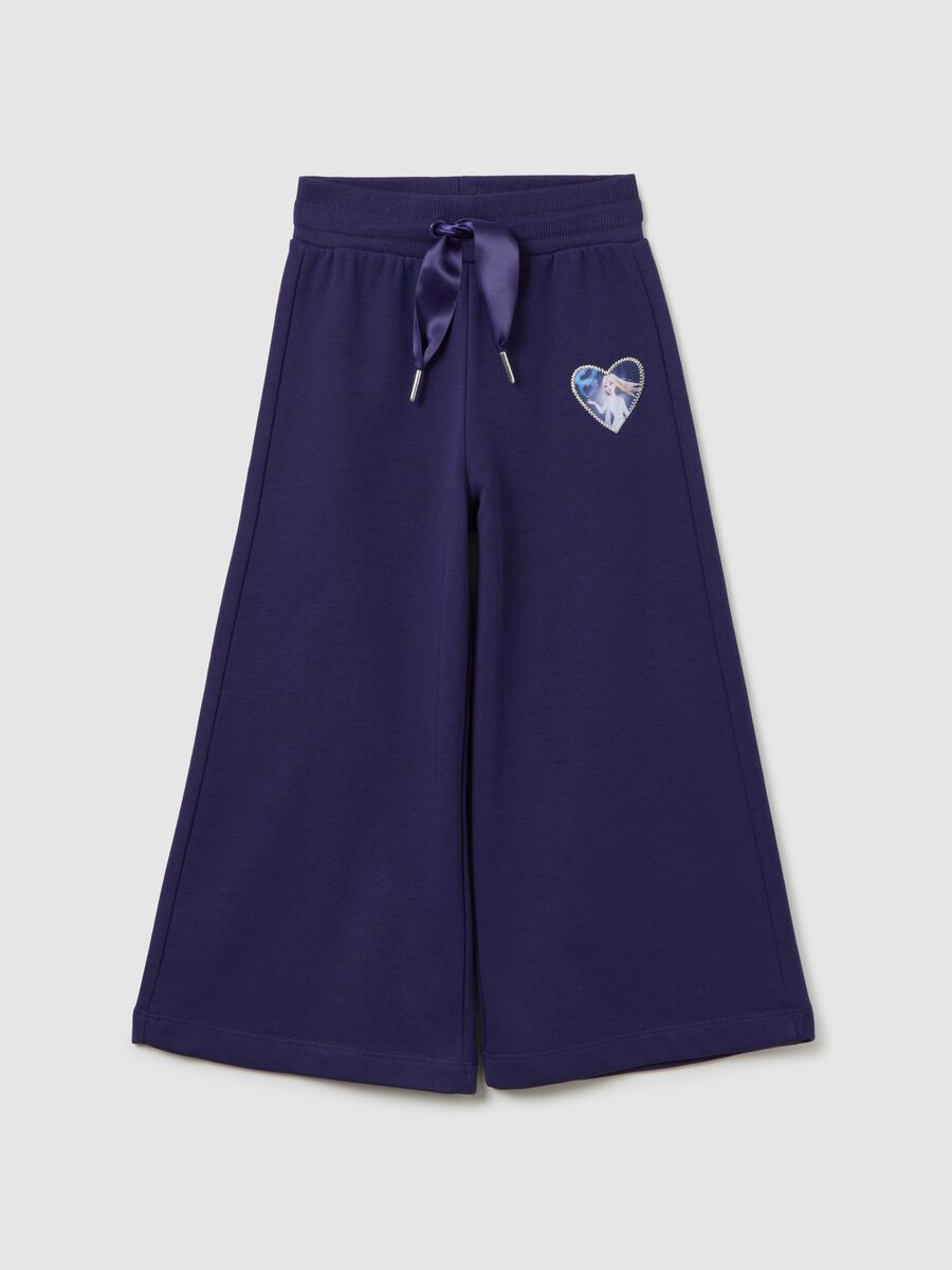 Girls' blue cotton blend jogger trousers regular fit with embroidered heart_0
