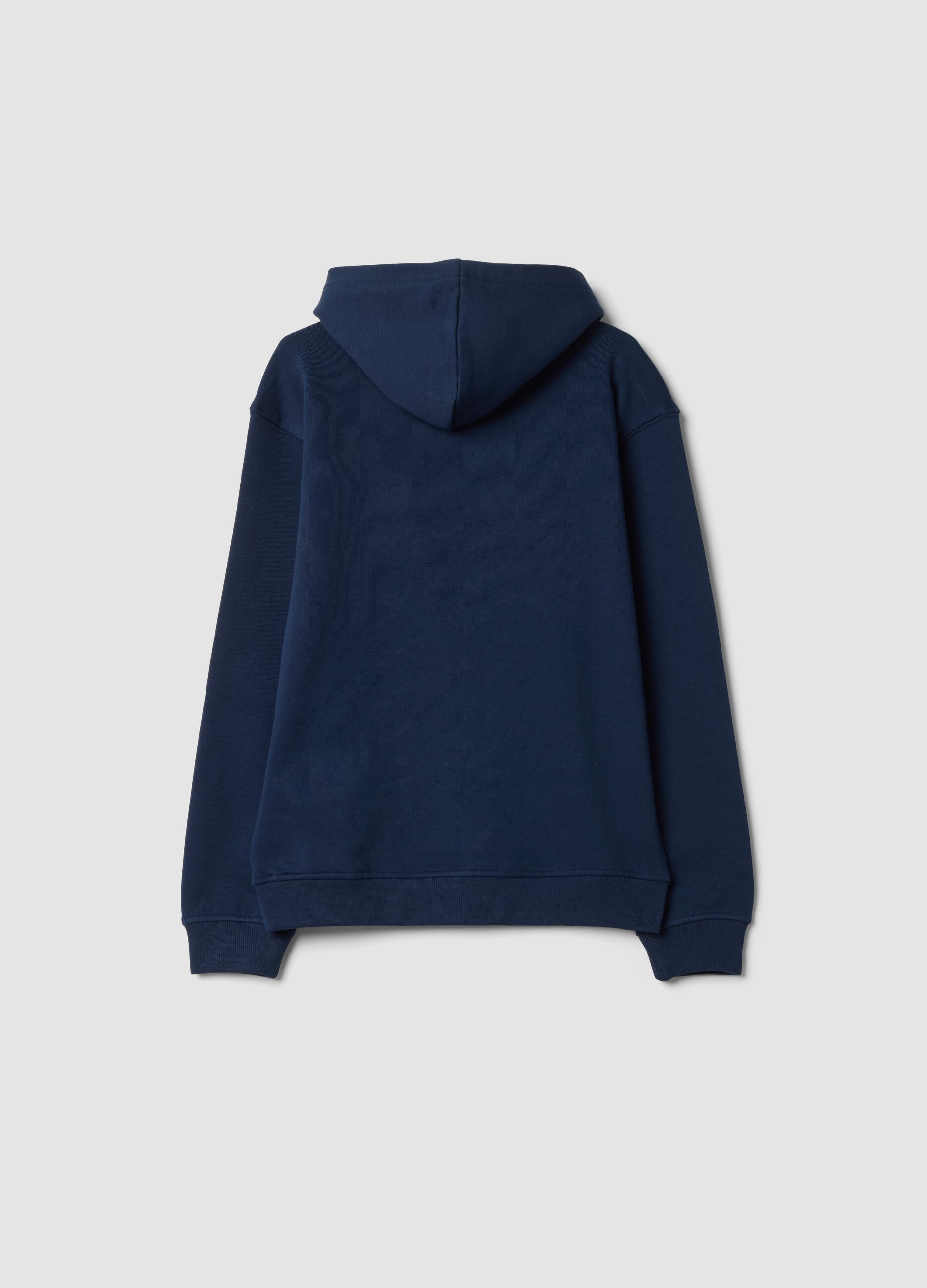 Felpa blu in puro cotone con cappuccio e girocollo