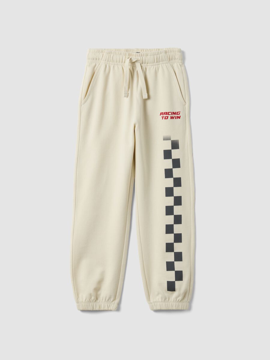 White pure cotton joggers with check print, comfort fit_0