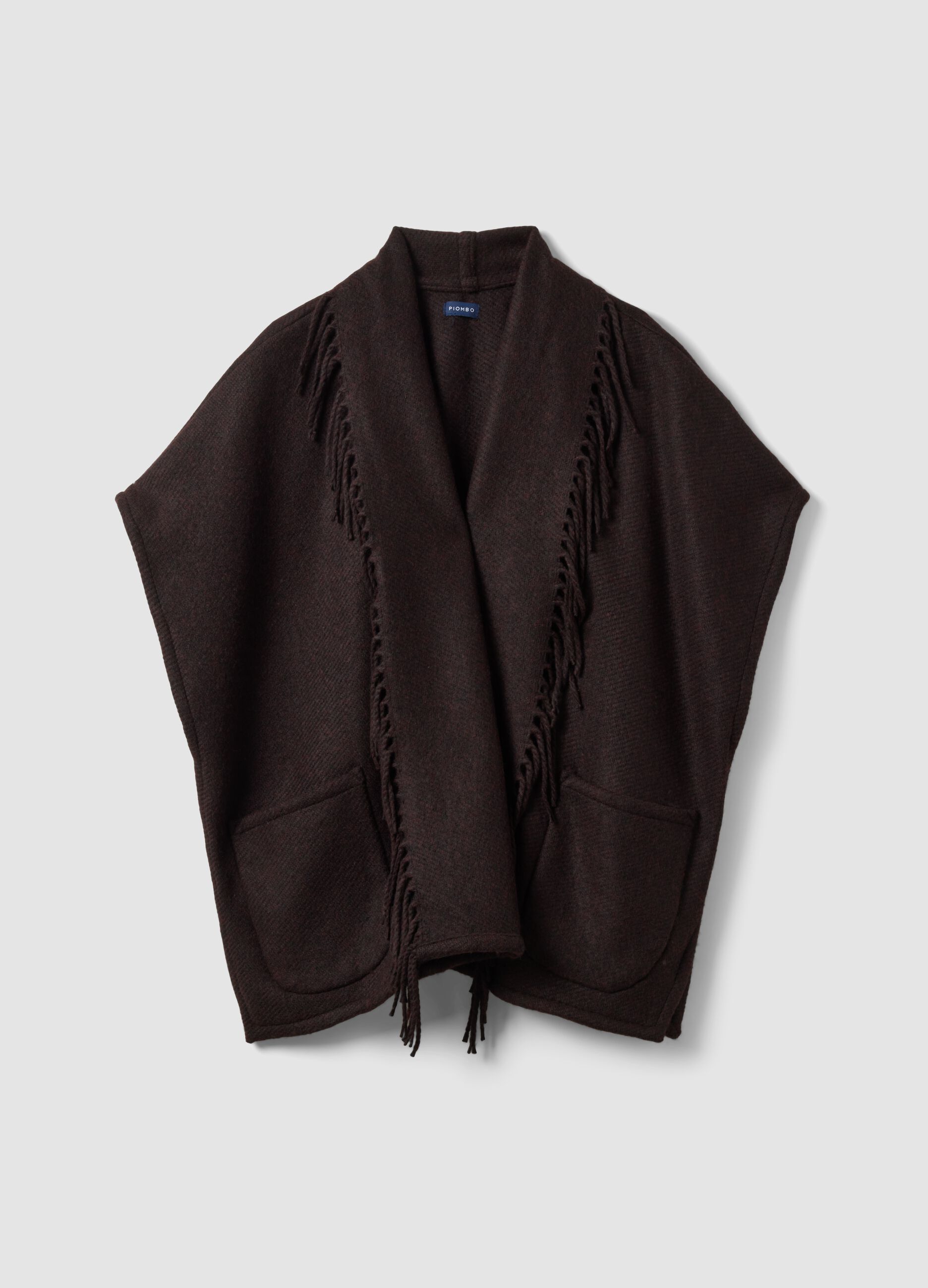 Brown wool-blend cape with fringe