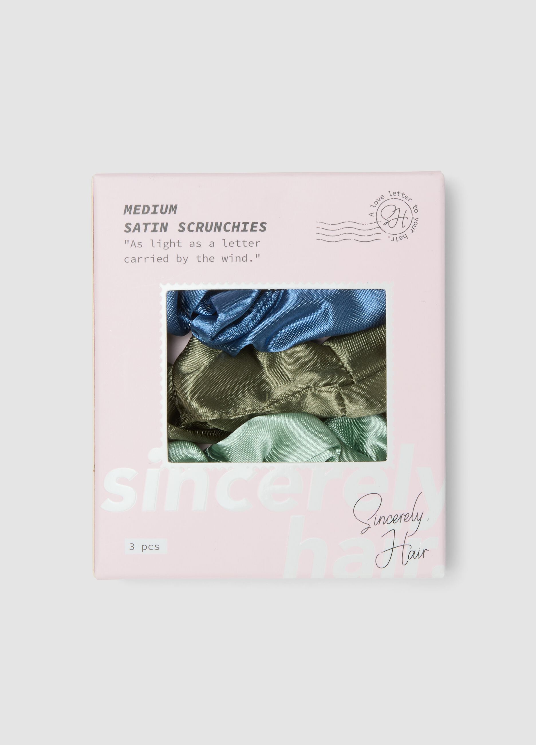 SINCERELY HAIR ربطات شعر ساتان متوسطة طقم 3 قطع أزرق وأخضر
