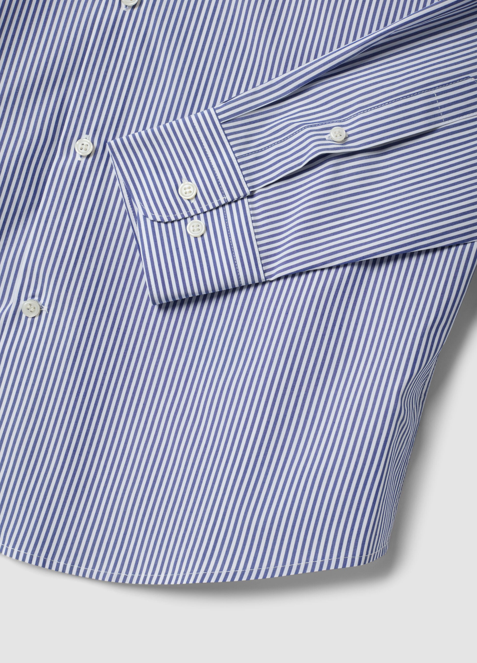 Blue striped lyocell-blend shirt with French collar, easy iron