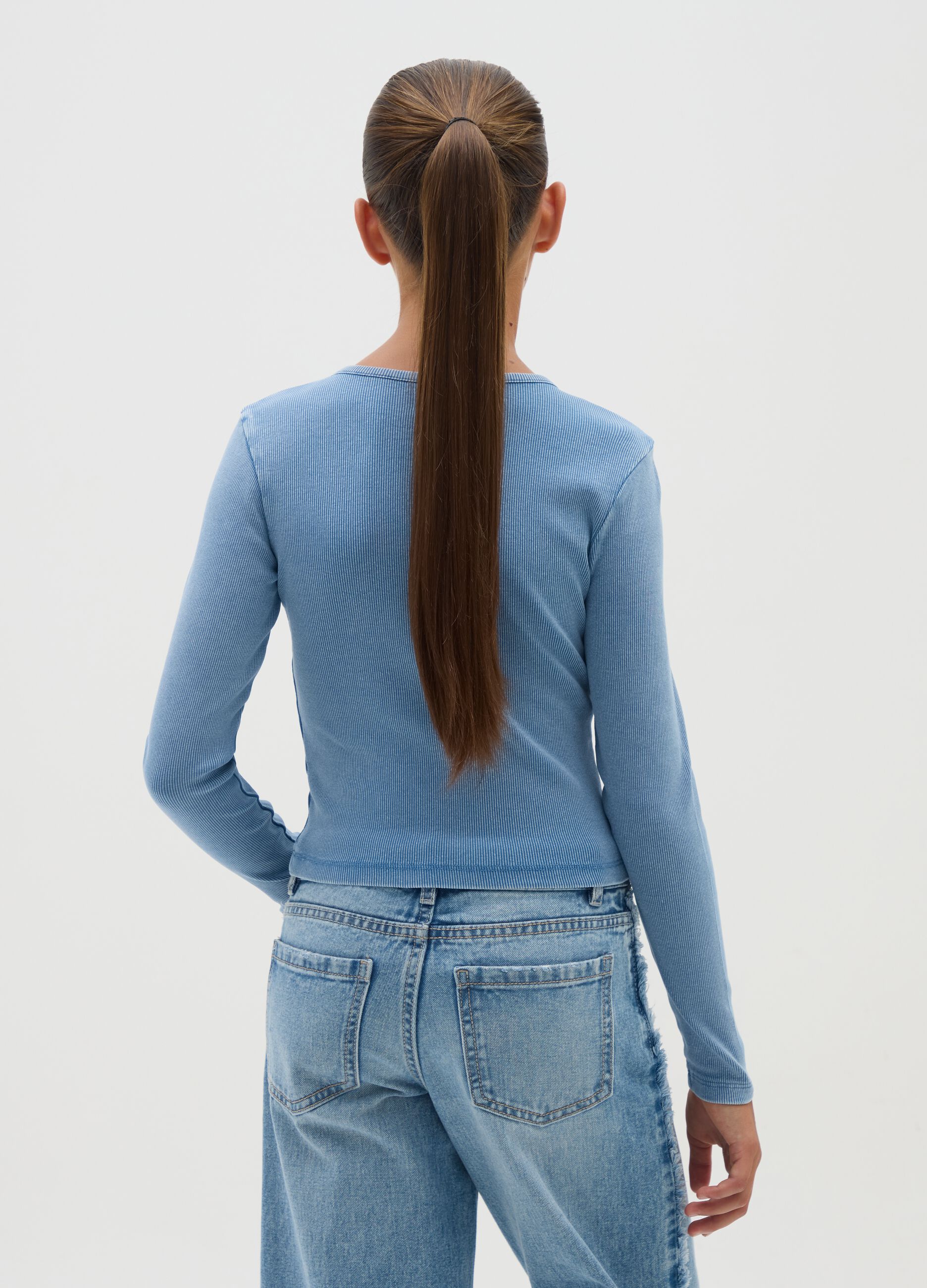 Girls' Blue Stretch Cotton Regular Fit Top