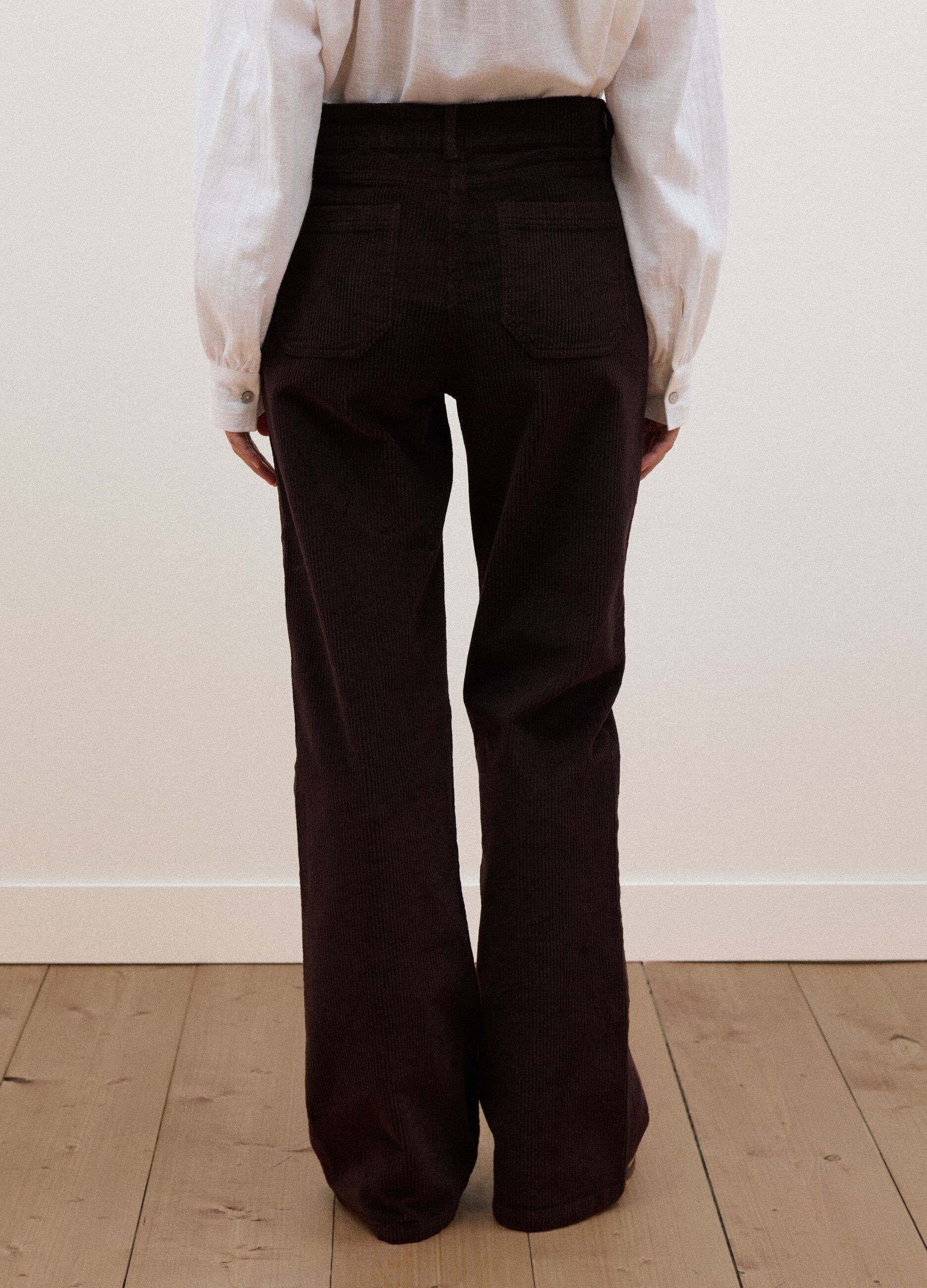 Brown flared ribbed stretch-cotton trousers