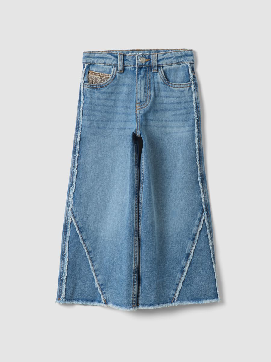Light blue wide-leg pure cotton jeans_0
