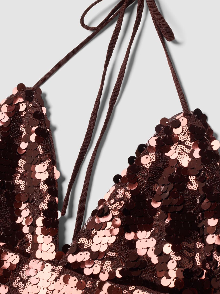 Brown sequin stretch-fabric top_5