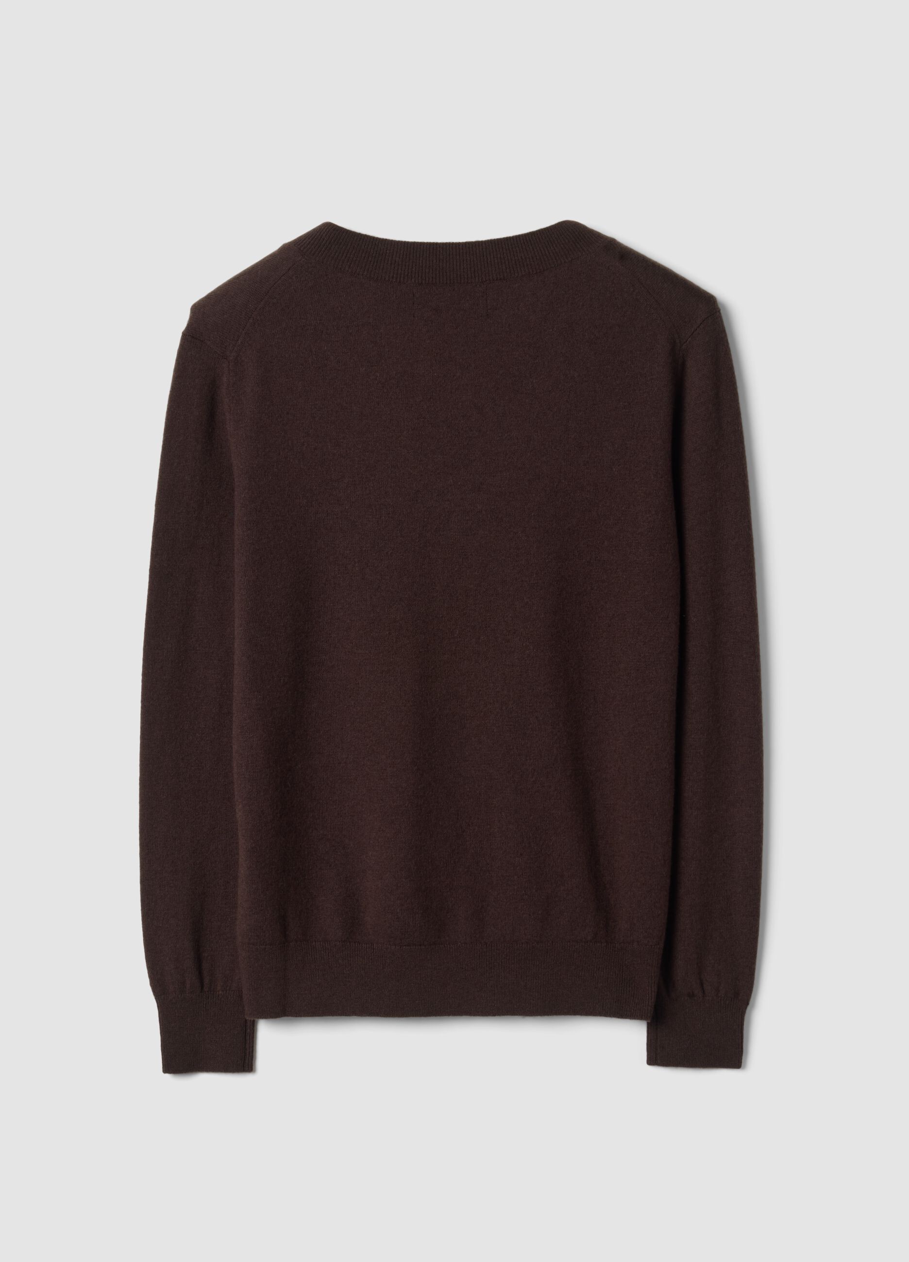 Maglia marrone in pura lana con scollo profondo a V