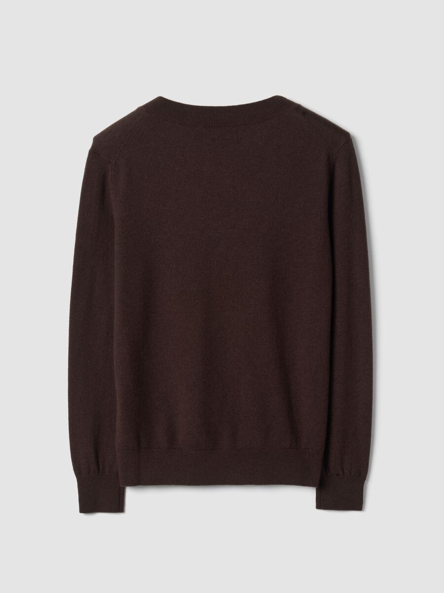 Brown pure wool jumper with deep V-neck_2