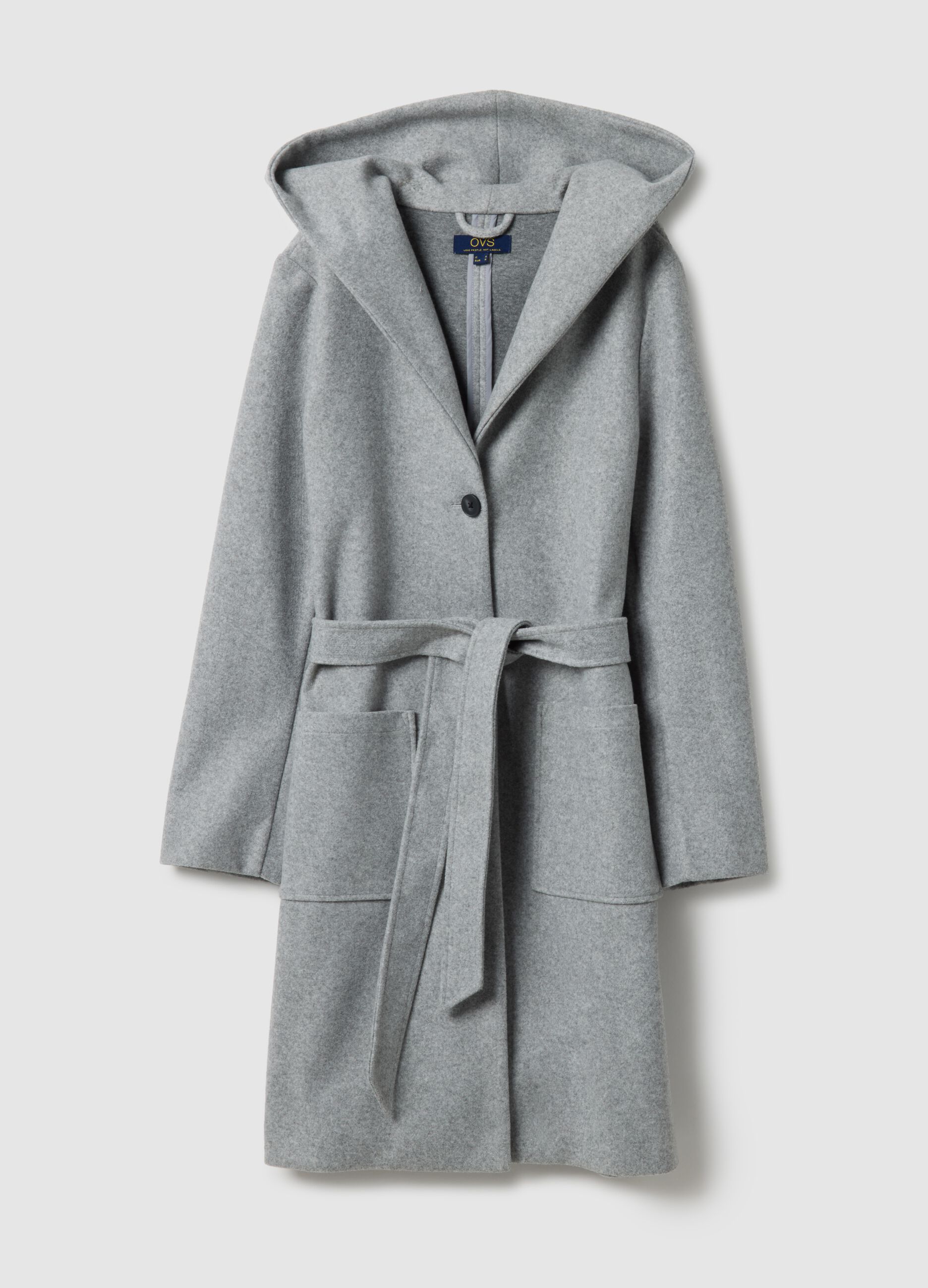 Grey single-breasted regular fit coat with belt