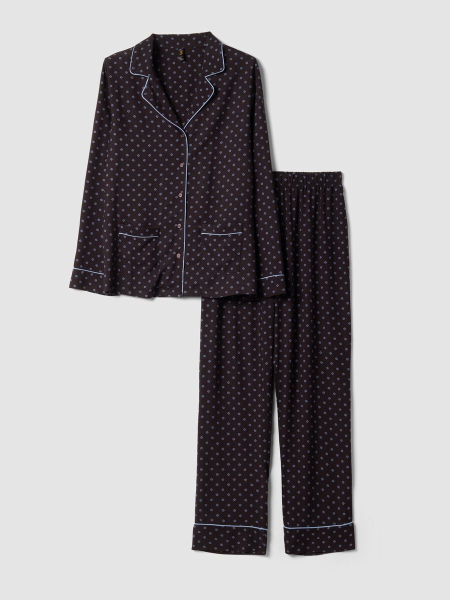 Brown pure viscose V-neck patterned pyjamas_0