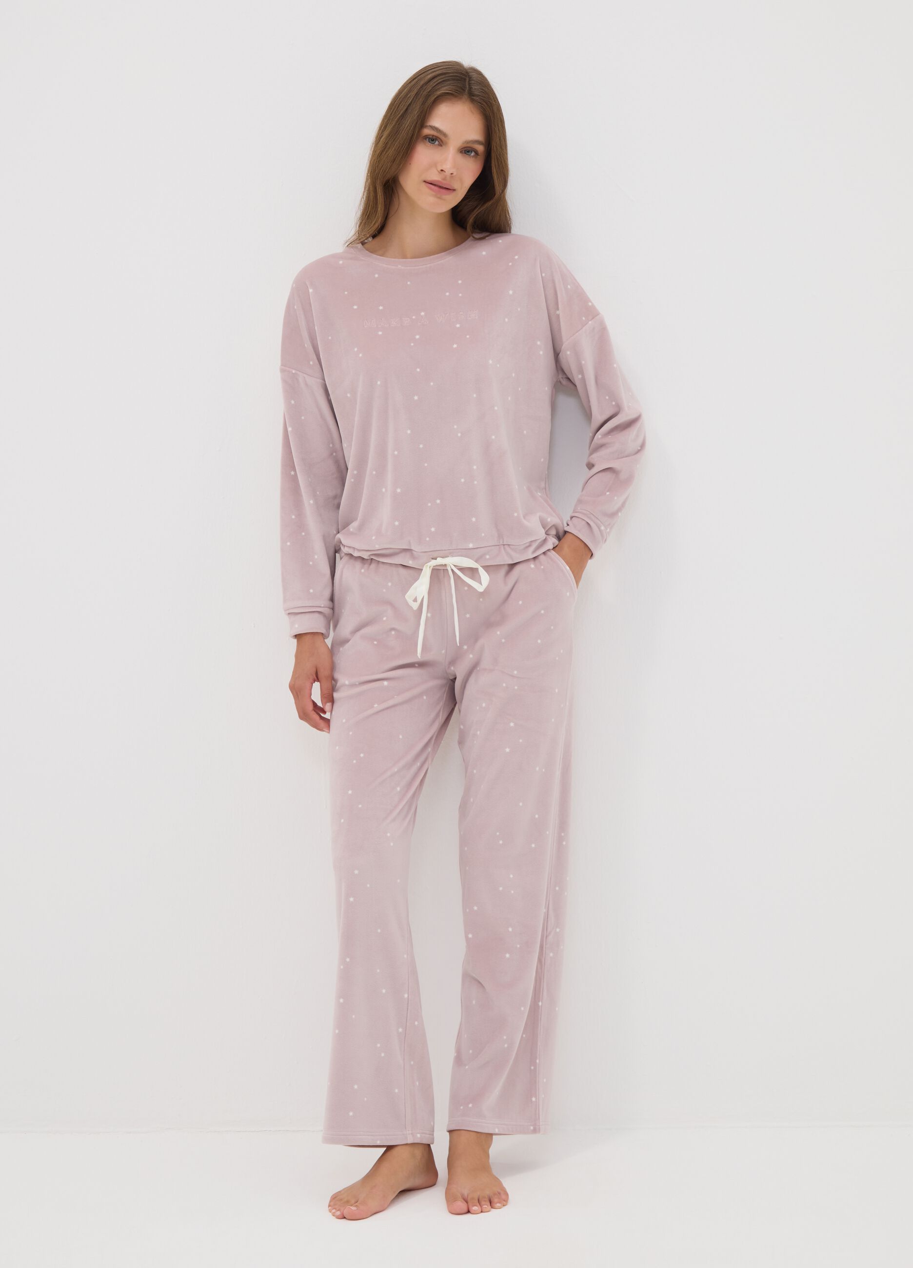 Purple stretch jersey pyjama sweatshirt with star print