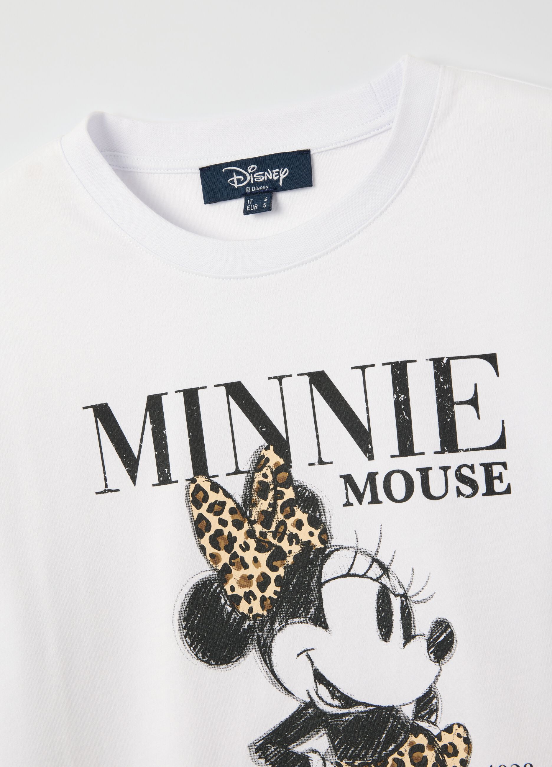 White pure cotton regular fit T-shirt with Minnie print