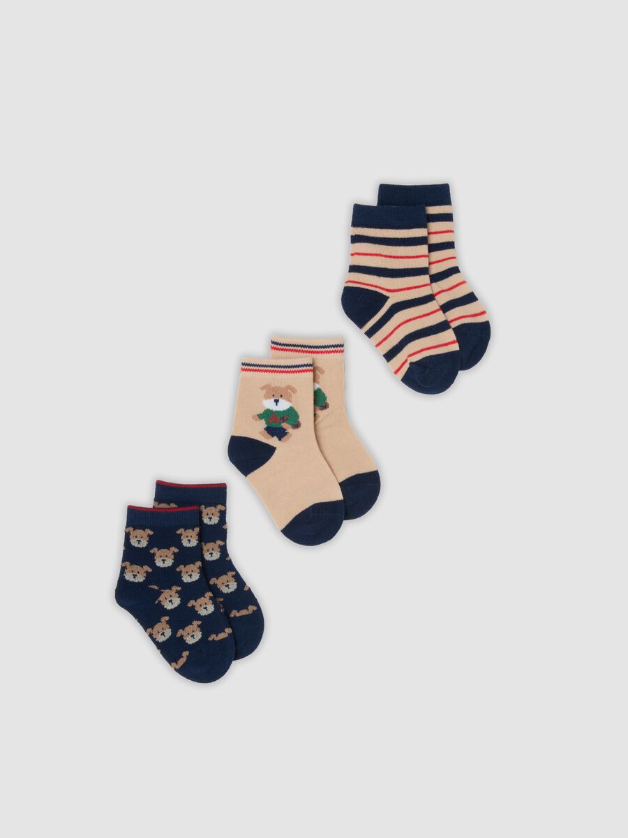 3-pack of blue and beige organic stretch cotton socks with puppy print_0