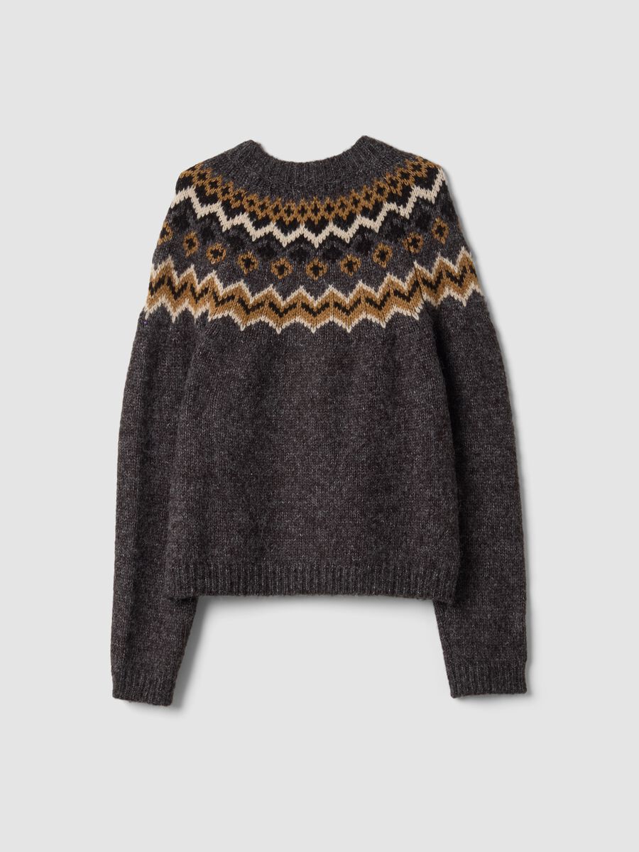Cardigan grigio girocollo con fantasia jacquard_6