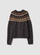 Cardigan grigio girocollo con fantasia jacquard_6