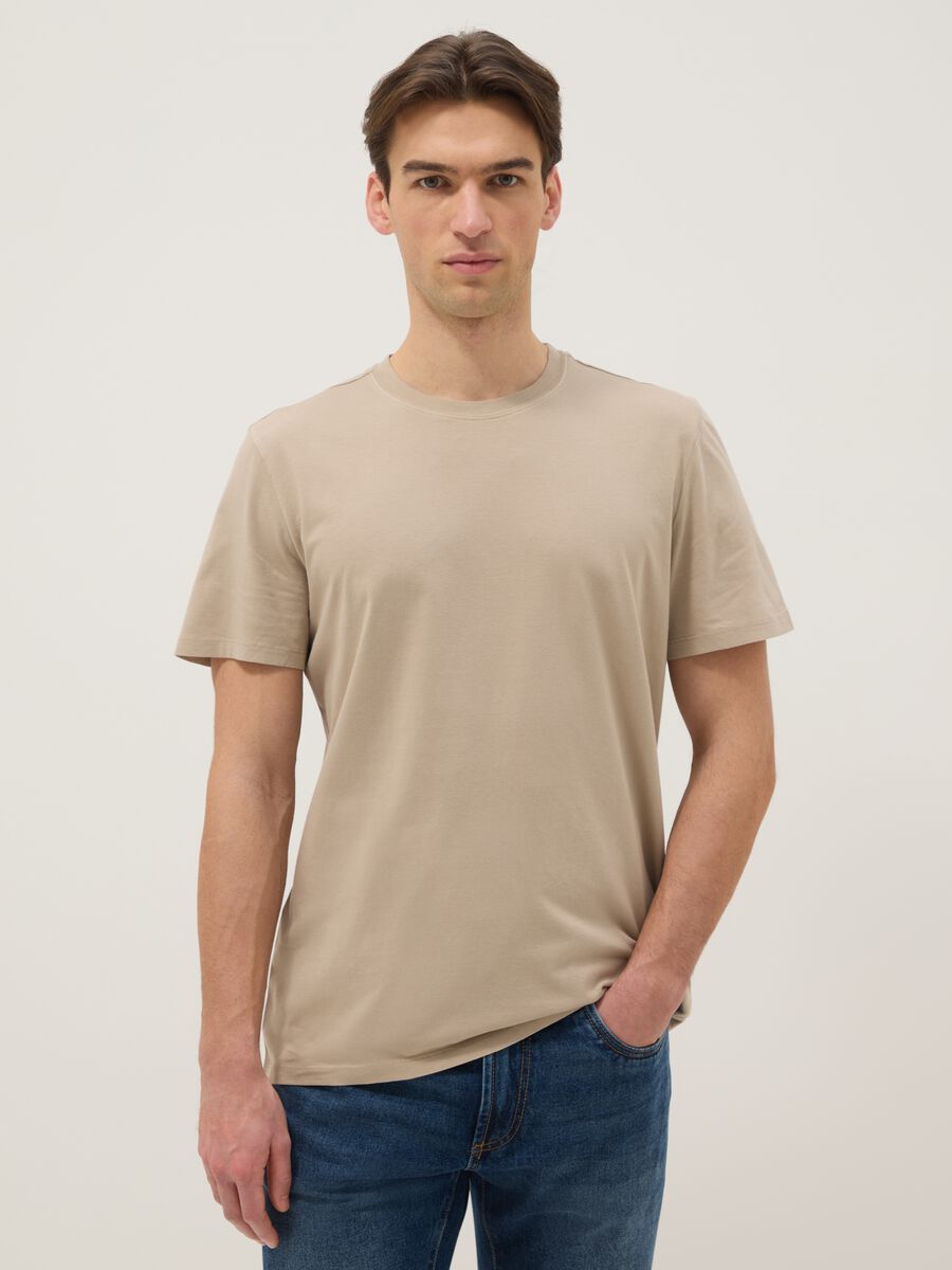 Beige short-sleeve t-shirt in pure Italian cotton_0