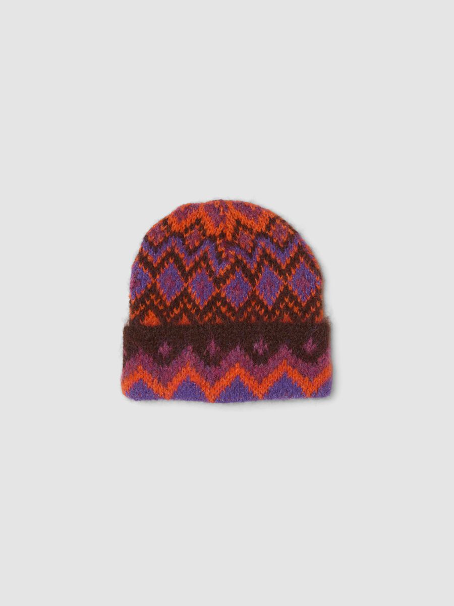 Cappello arancione e marrone in lana elasticizzata jacquard_0
