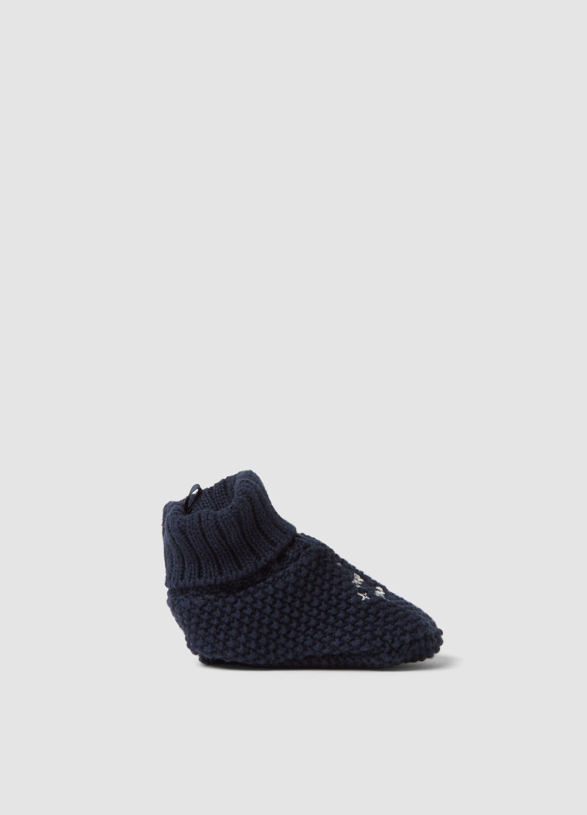 Midnight blue pure cotton knitted baby booties