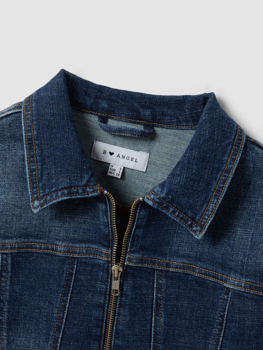 Blue slim-fit stretch cotton denim jacket with zip_1
