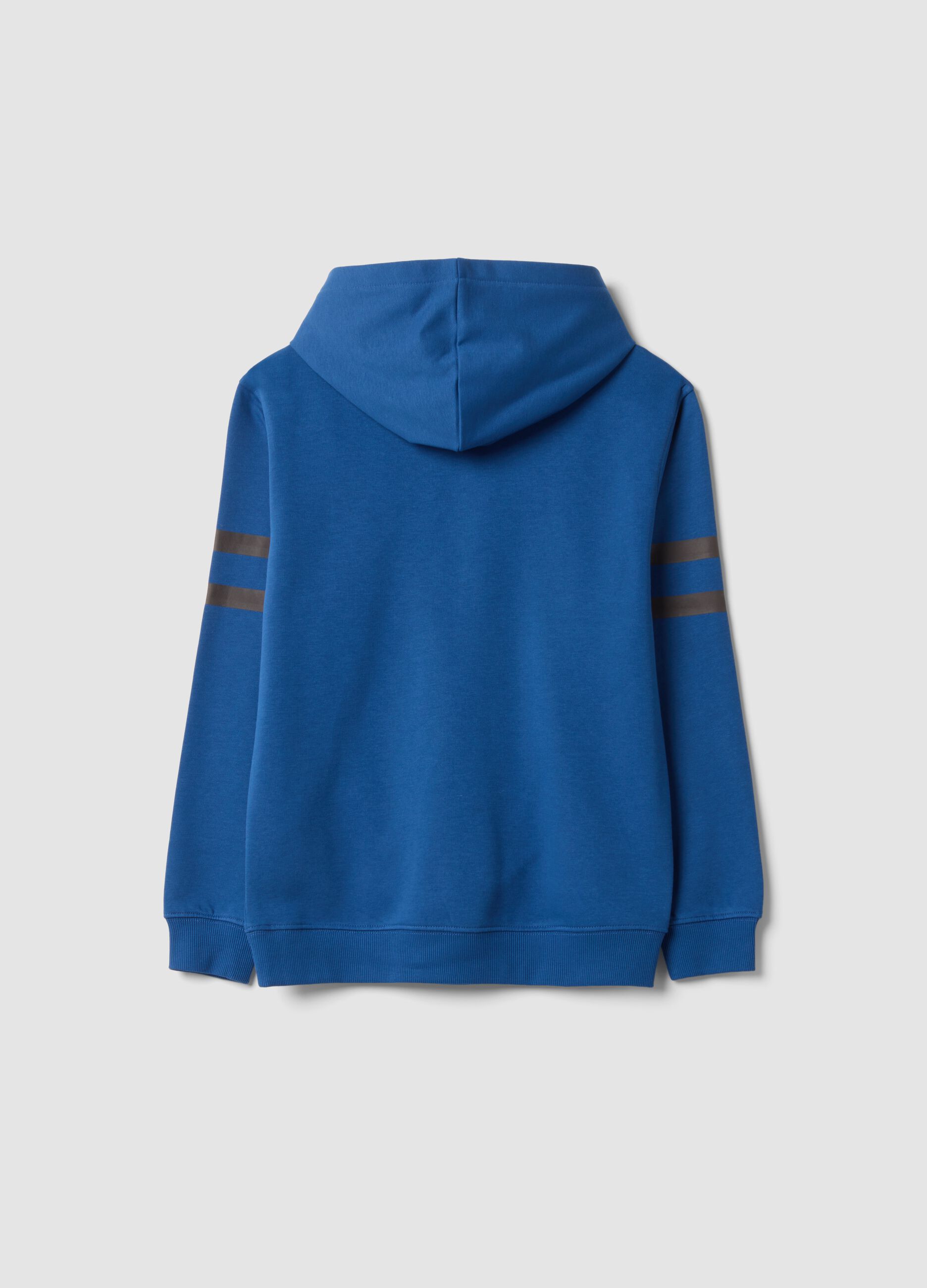Blue cotton-blend hoodie with crew neck