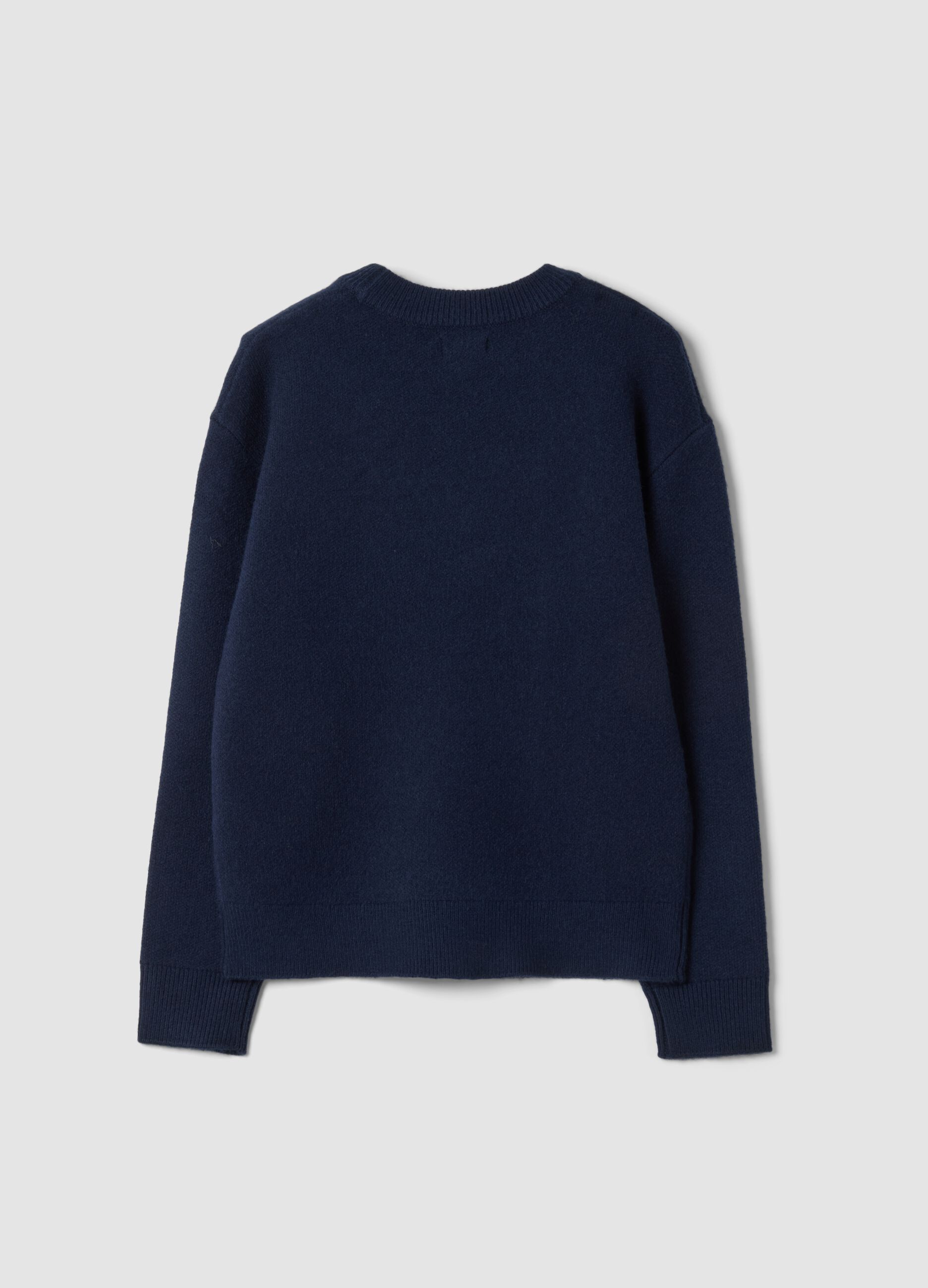 Maglione blu navy girocollo con ricamo lettering