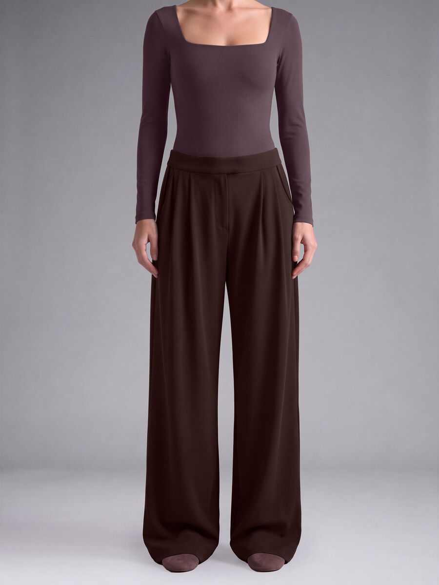 Pantaloni Easy Dry marroni in tessuto elasticizzato wide leg ALTAVIA STUDIO_1