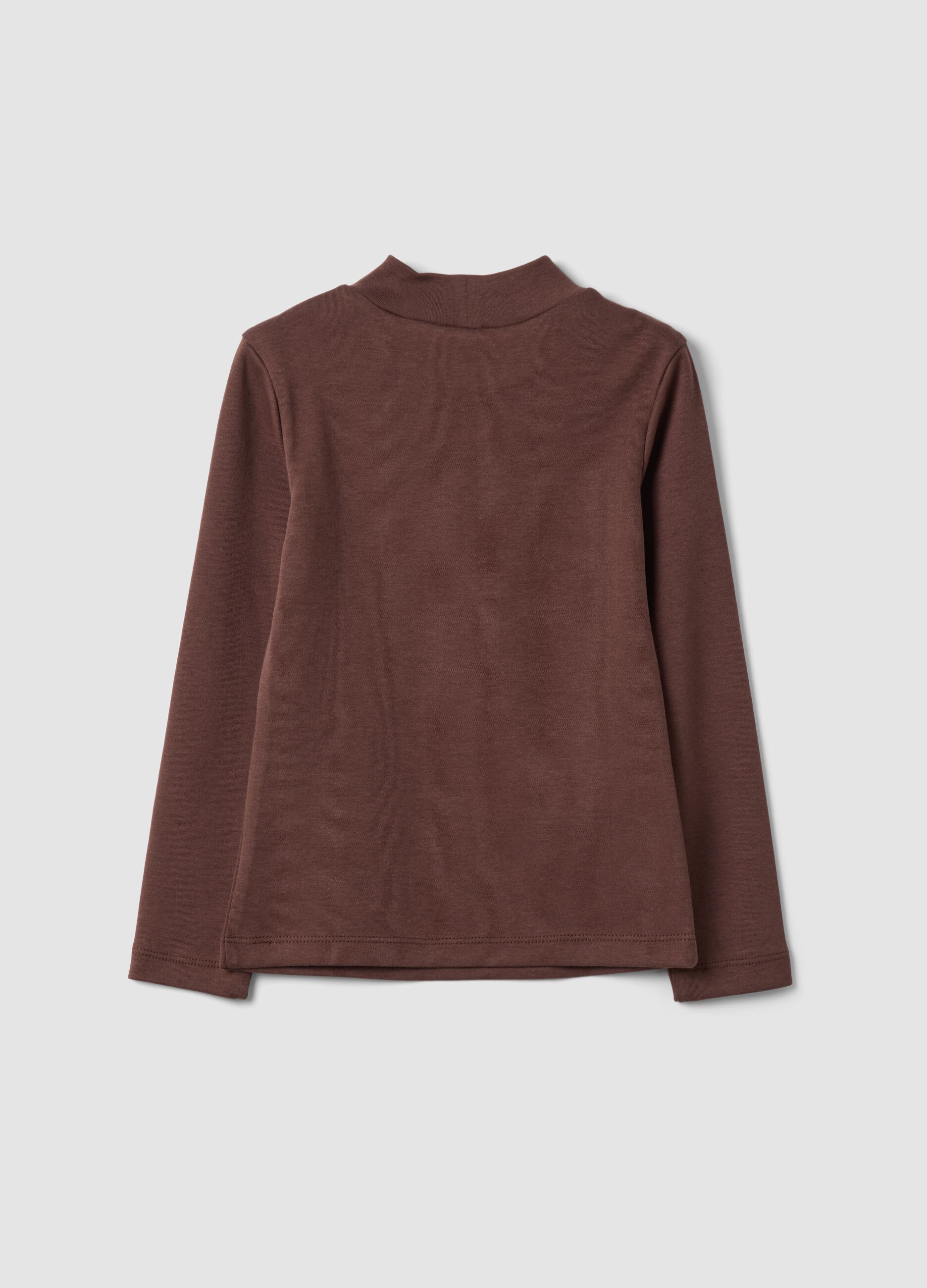 Brown organic cotton T-shirt with high neck